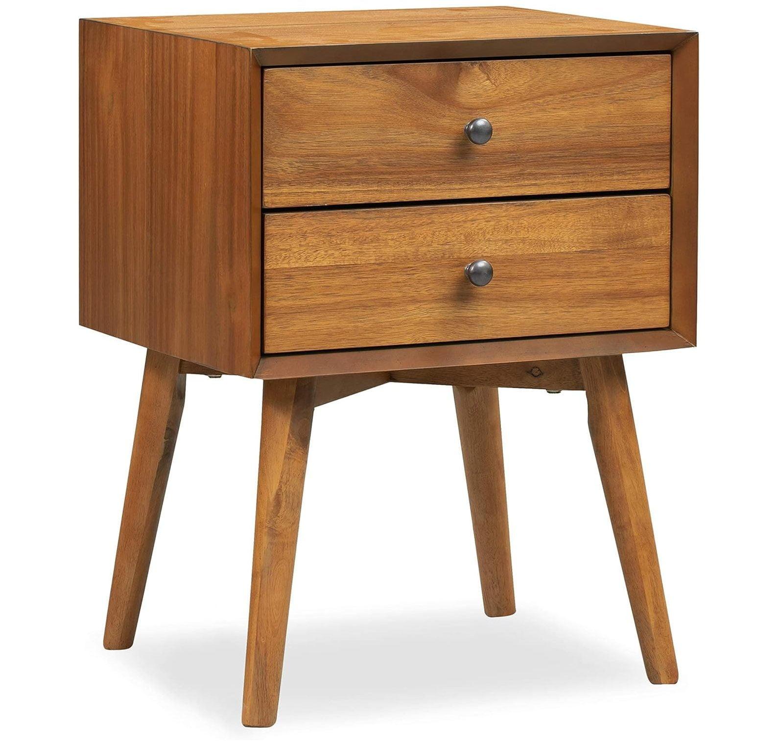 Mid-Century Modern Acorn Finish 2-Drawer Nightstand