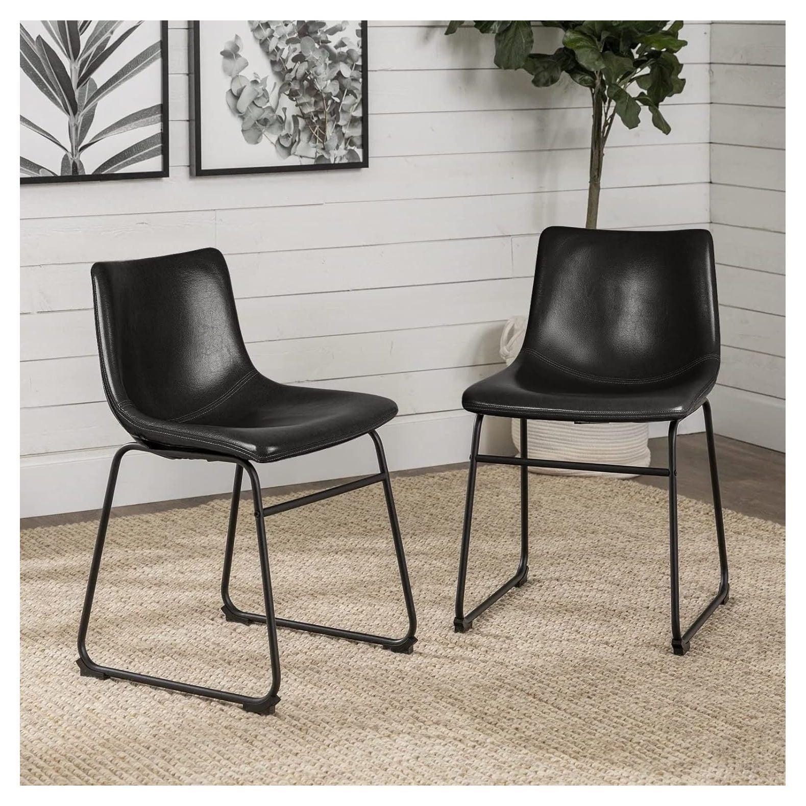 Black Faux Leather Upholstered Dining Chairs with Metal Legs, Set of 2