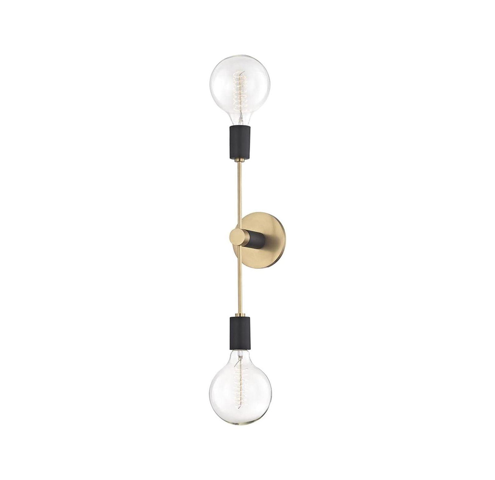 Astrid 2-Light Aged Brass & Black Dimmable Wall Sconce