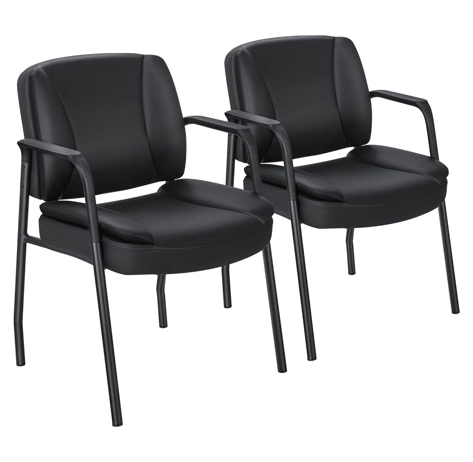 Black Leather Office Guest Chairs with Metal Frame, Set of 2