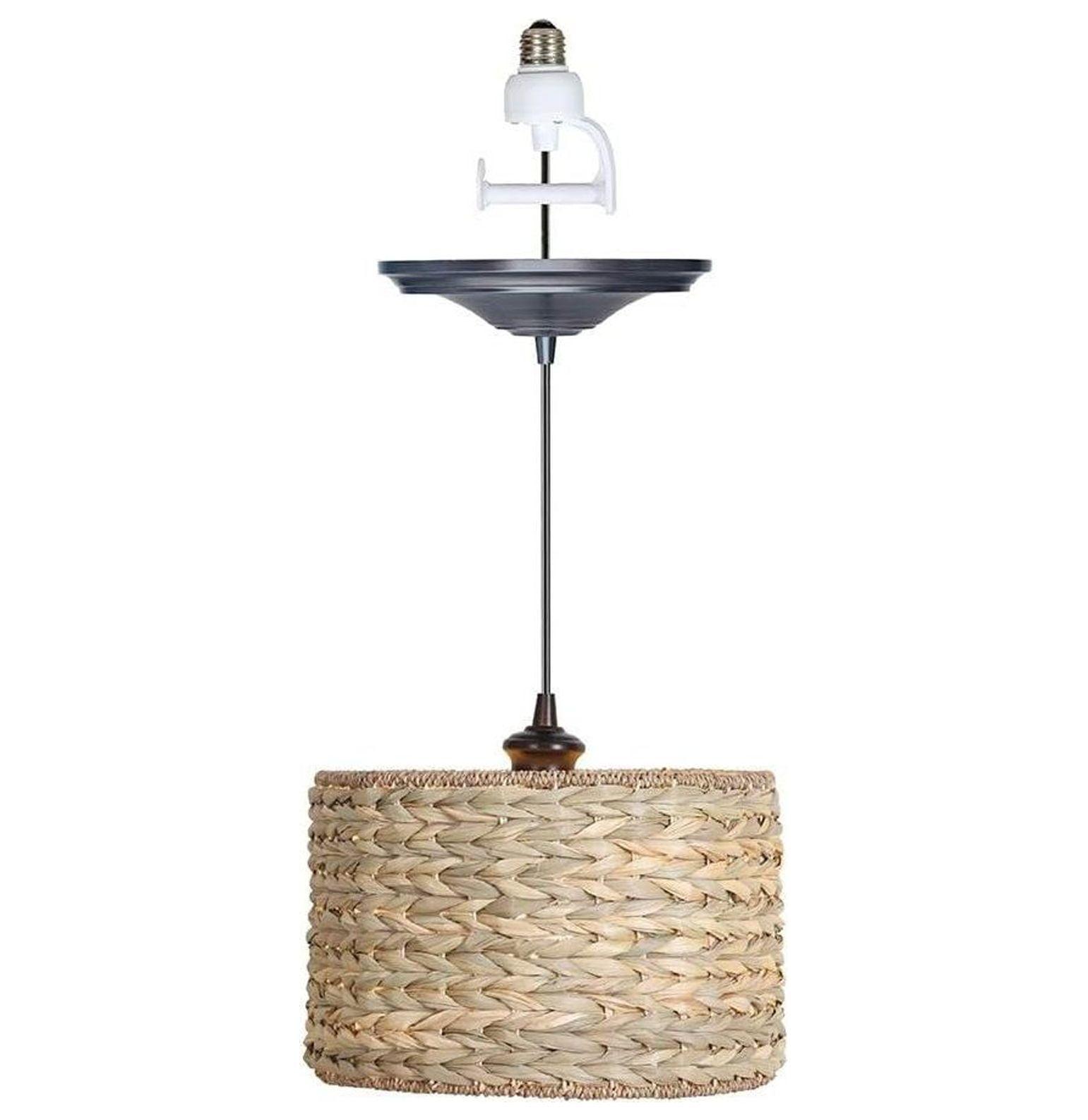 Bronze LED Drum Pendant with Seagrass Shade