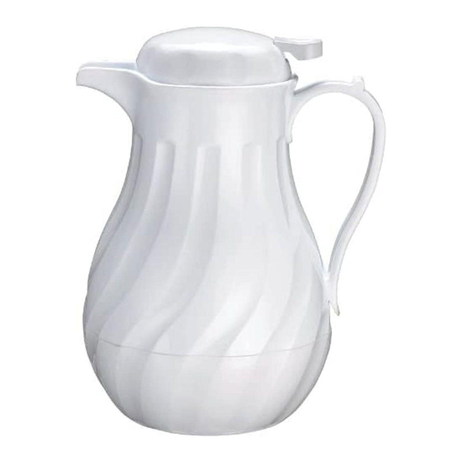 White Swirl 64 oz Insulated Beverage Carafe with Push Button