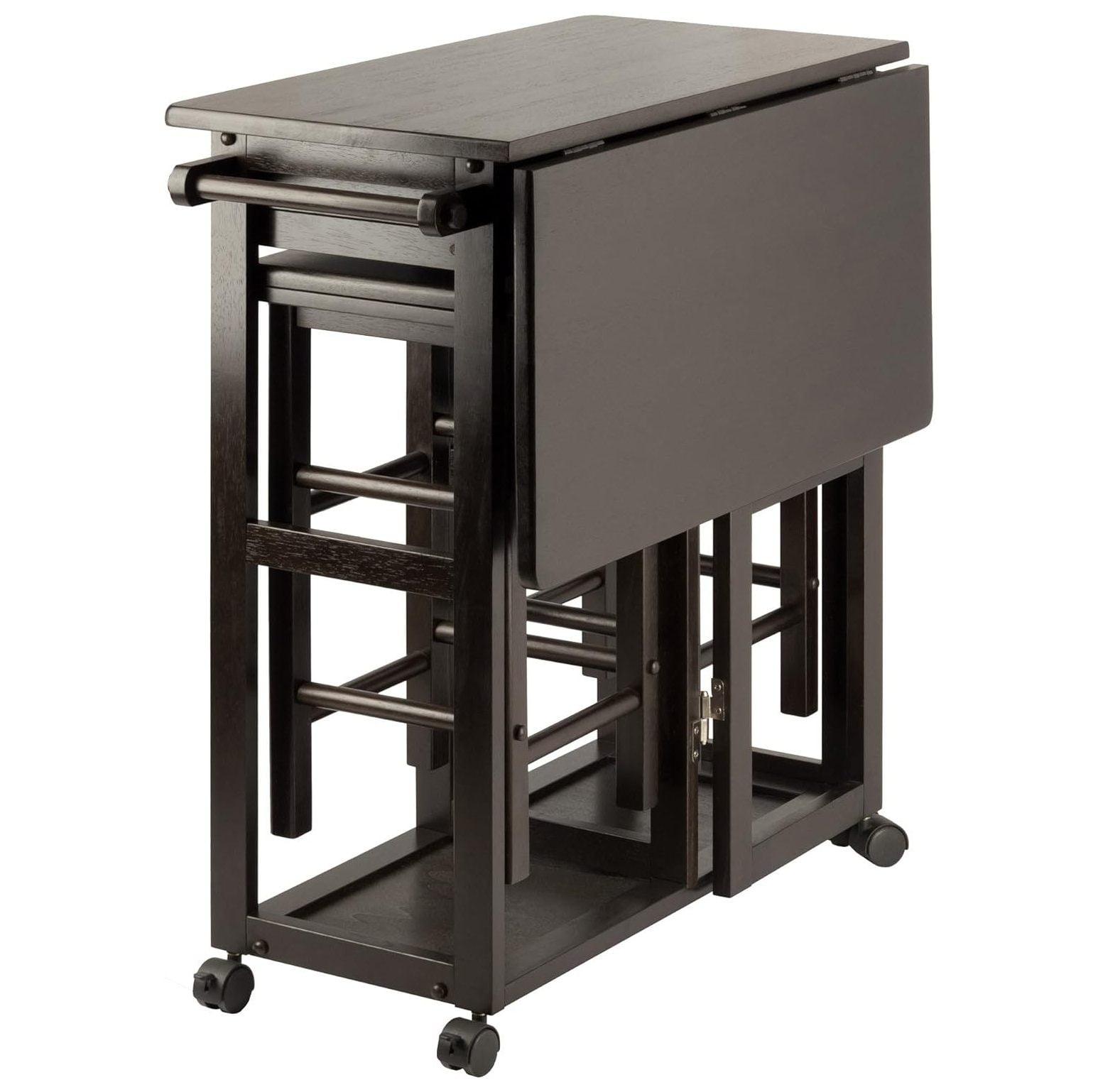 Dark Brown Drop Leaf Kitchen Cart with Storage