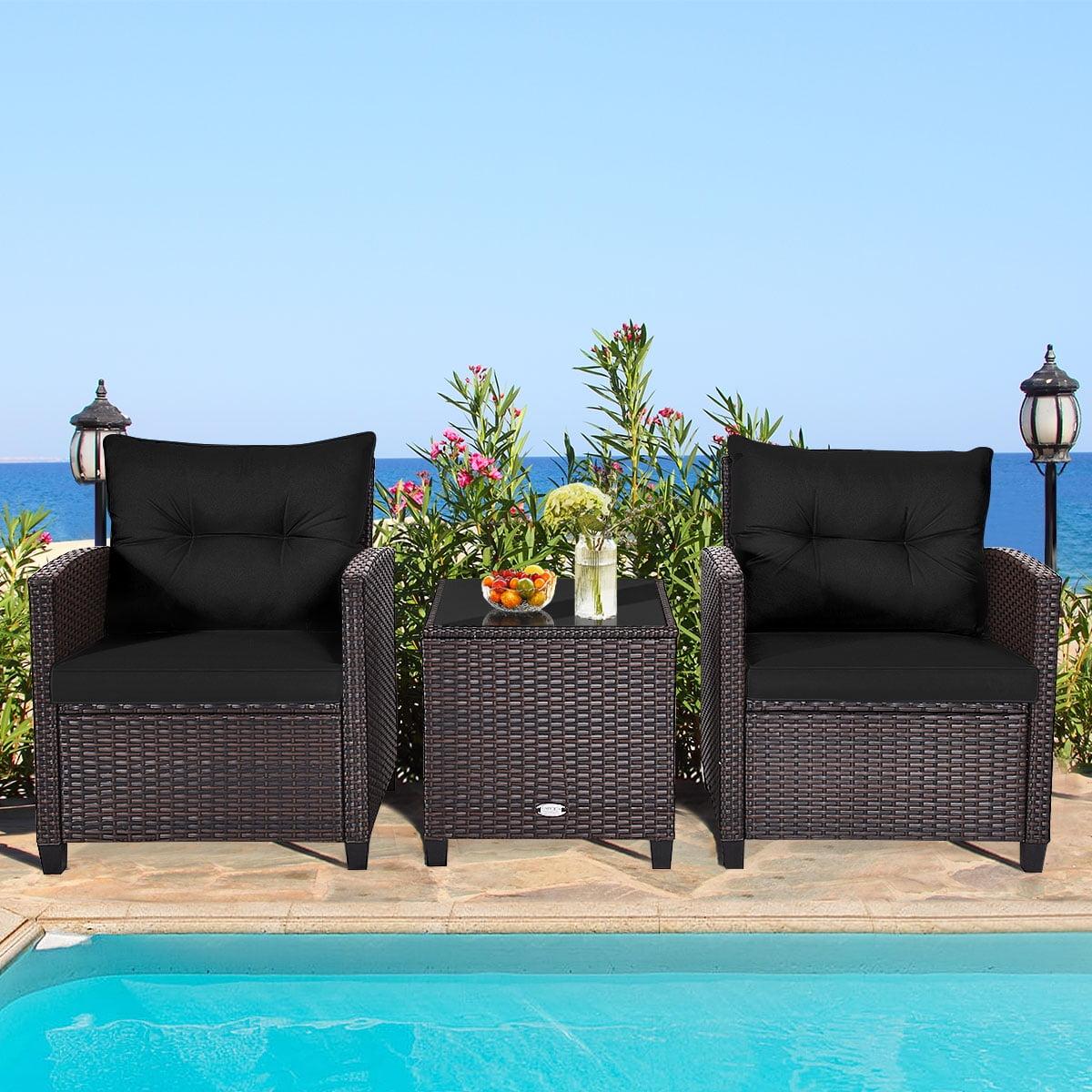 Brown and Black 3-Piece Steel Rattan Patio Set