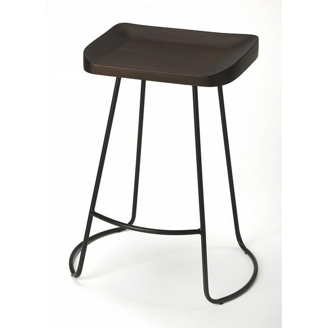 HomeRoots 26" Dark Brown And Black Iron Backless Counter Height Bar Chair