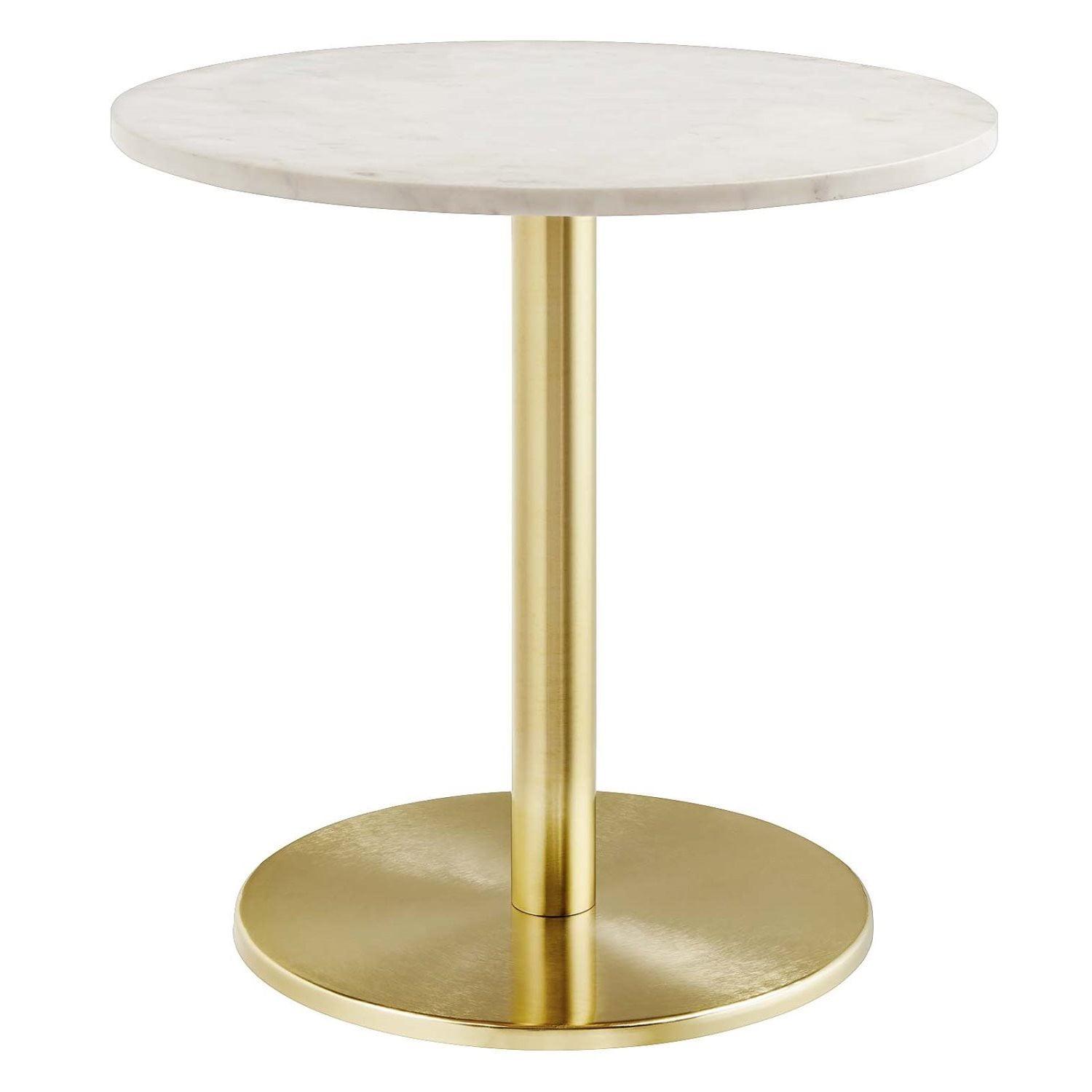 Viva Round White Marble and Brass Metal Side Table