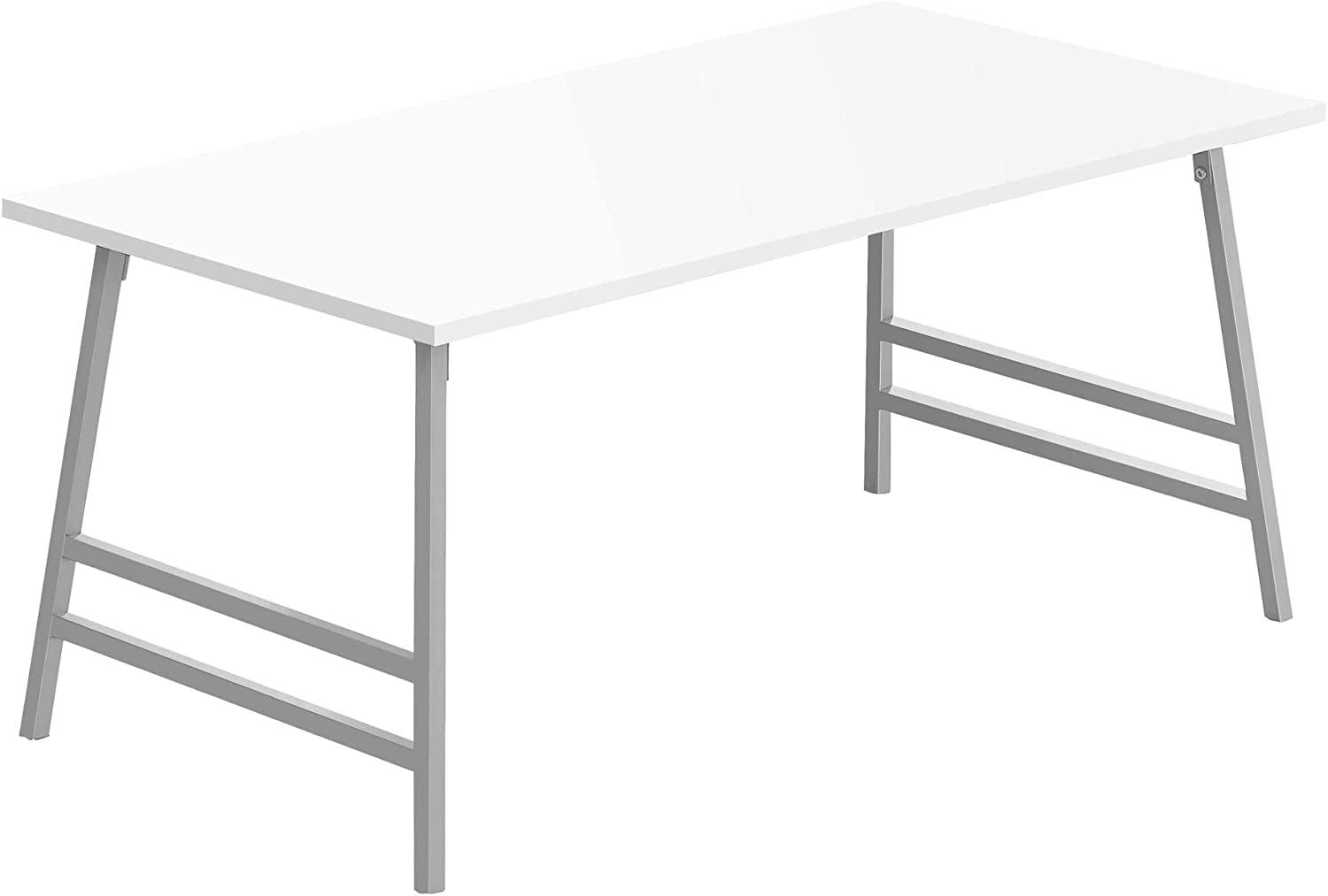 Contemporary 40" Rectangular Coffee Table in Silver and White