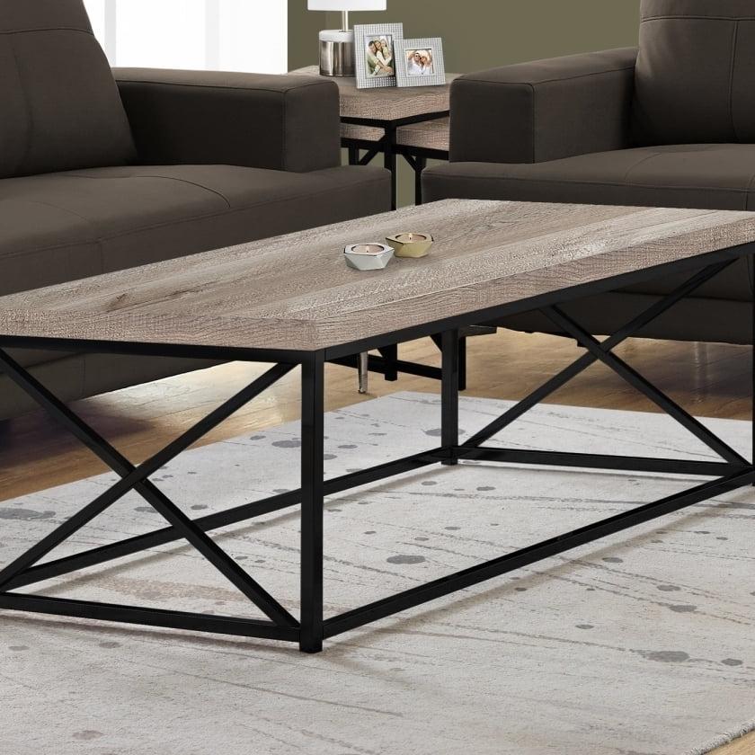 Contemporary Taupe Reclaimed Wood & Black Metal Coffee Table, 44"