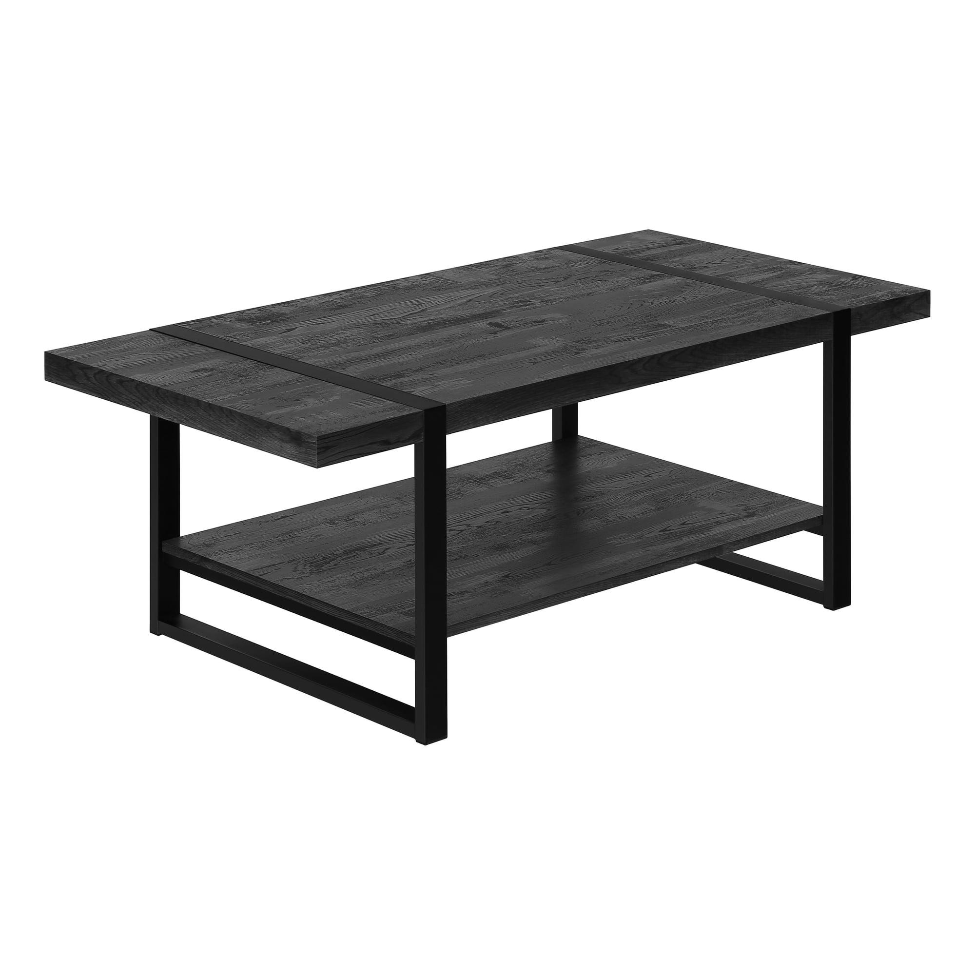 Black Rectangular Wood Coffee Table with Storage Shelf