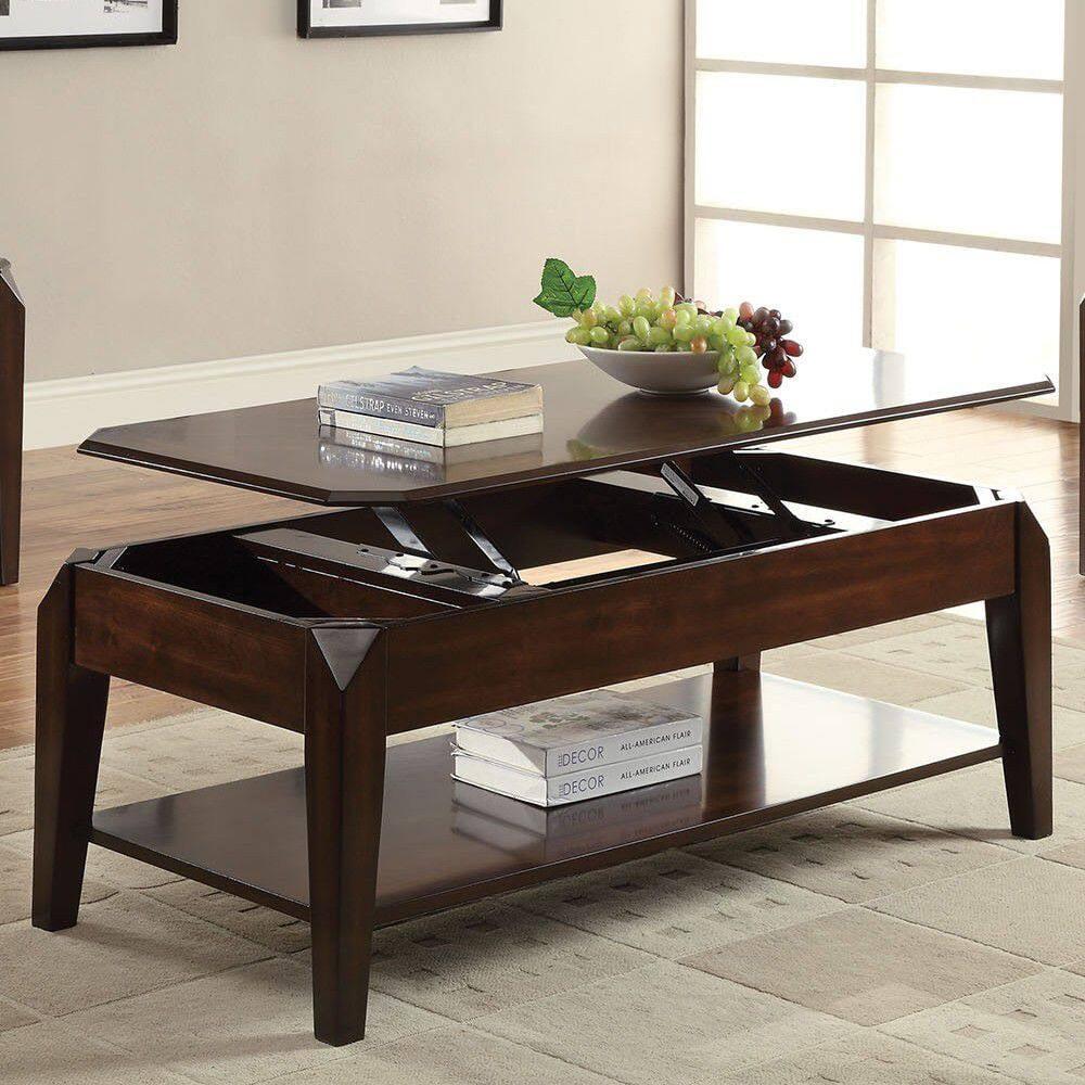 Rectangular Lift-Top Storage Coffee Table in Rich Walnut