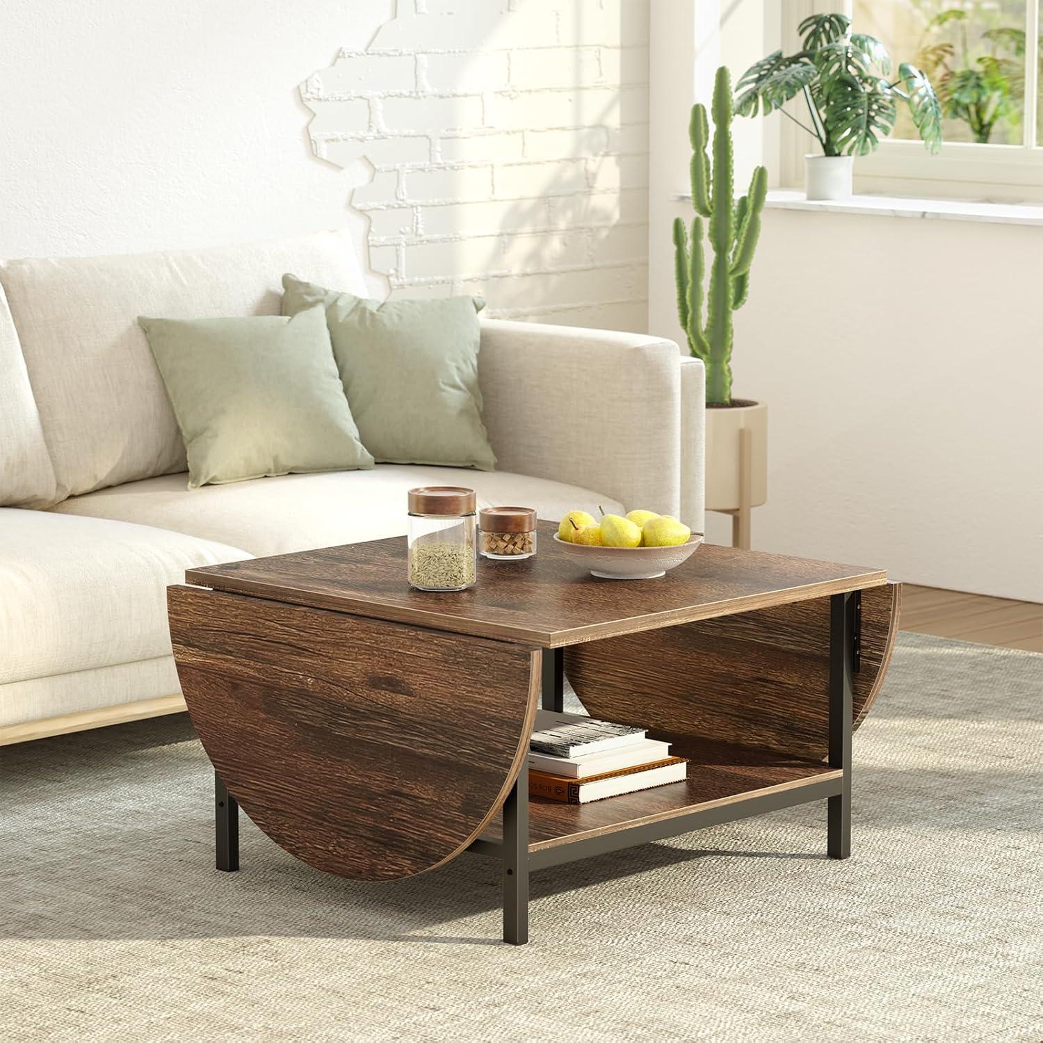 Coffee Table Mid Century Modern Extended Coffee Tables 2-Tier Storage Vintage Table For Living Room Farmhouse Center Table With Two Foldable Panel For Any Large Or Small Space