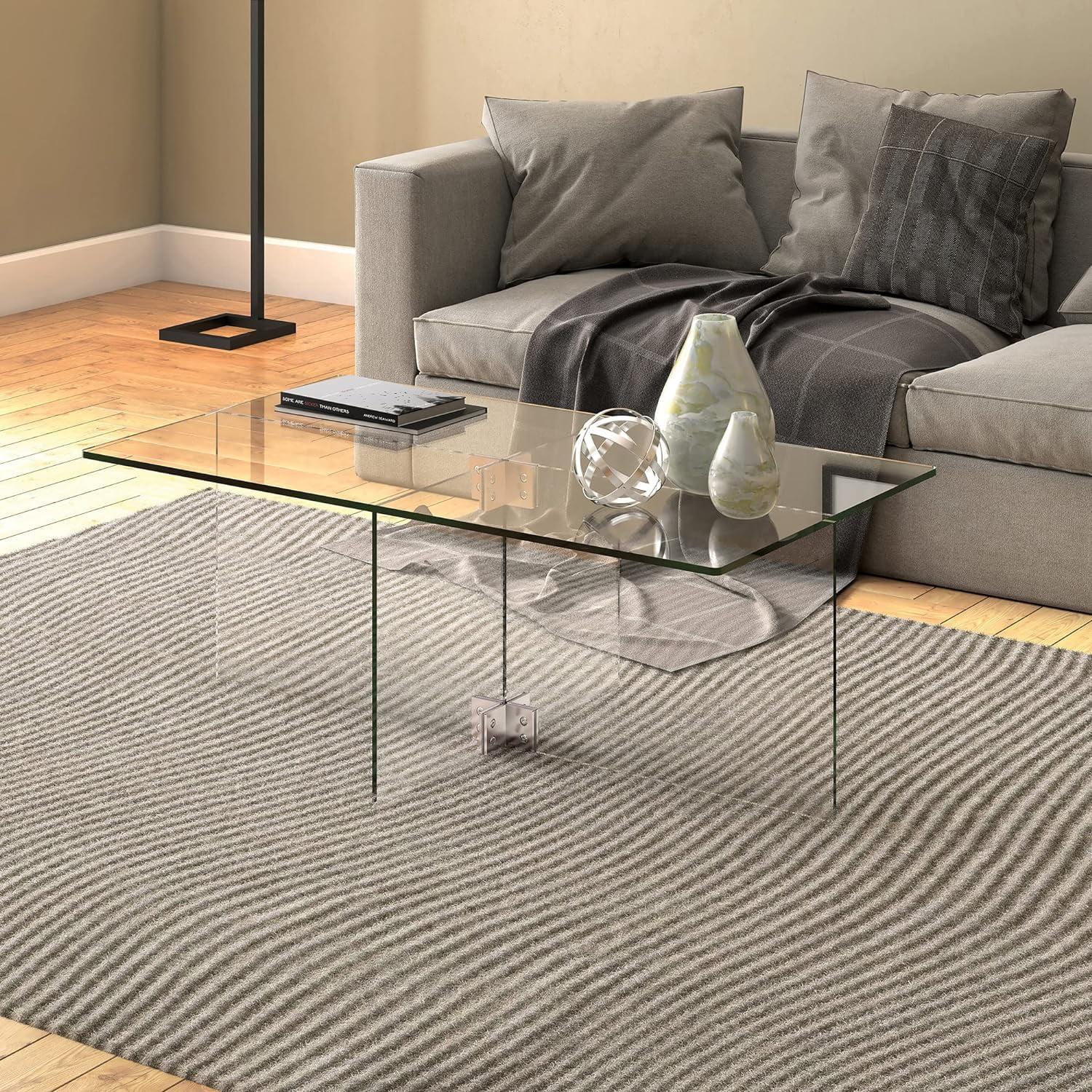 Evelyn&Zoe Gehry 24'' Wide Rectangular Coffee Table, Clear Glass