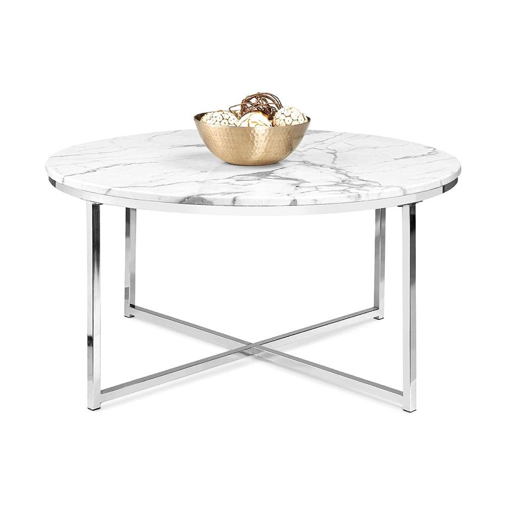 Elegant 36" Round Faux Marble Coffee Table with Metal Frame