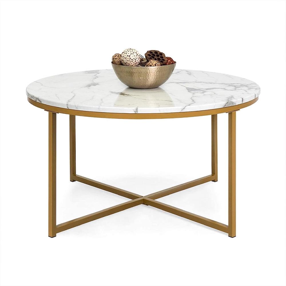 Elegant 36" Round Marble and Gold Metal Accent Coffee Table