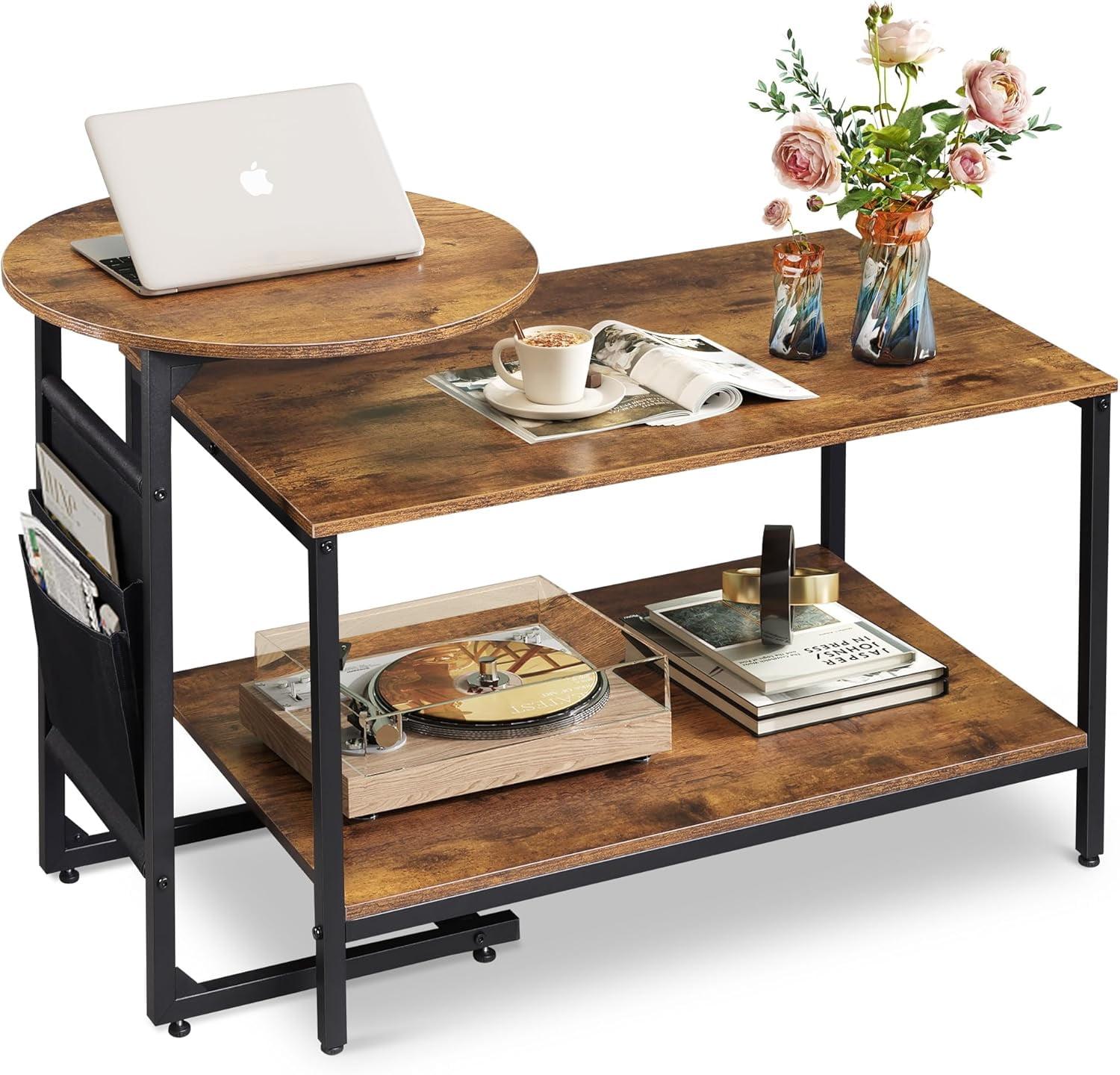 Rustic Brown Wood and Metal Lift-Top Nesting Coffee Table Set