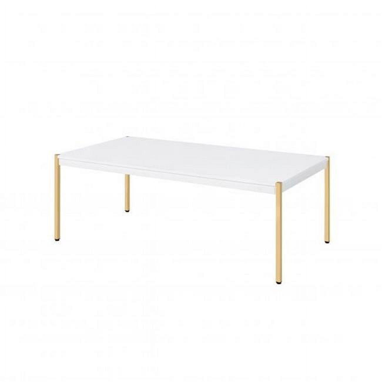 Elegant White and Gold Rectangular Coffee Table with Storage