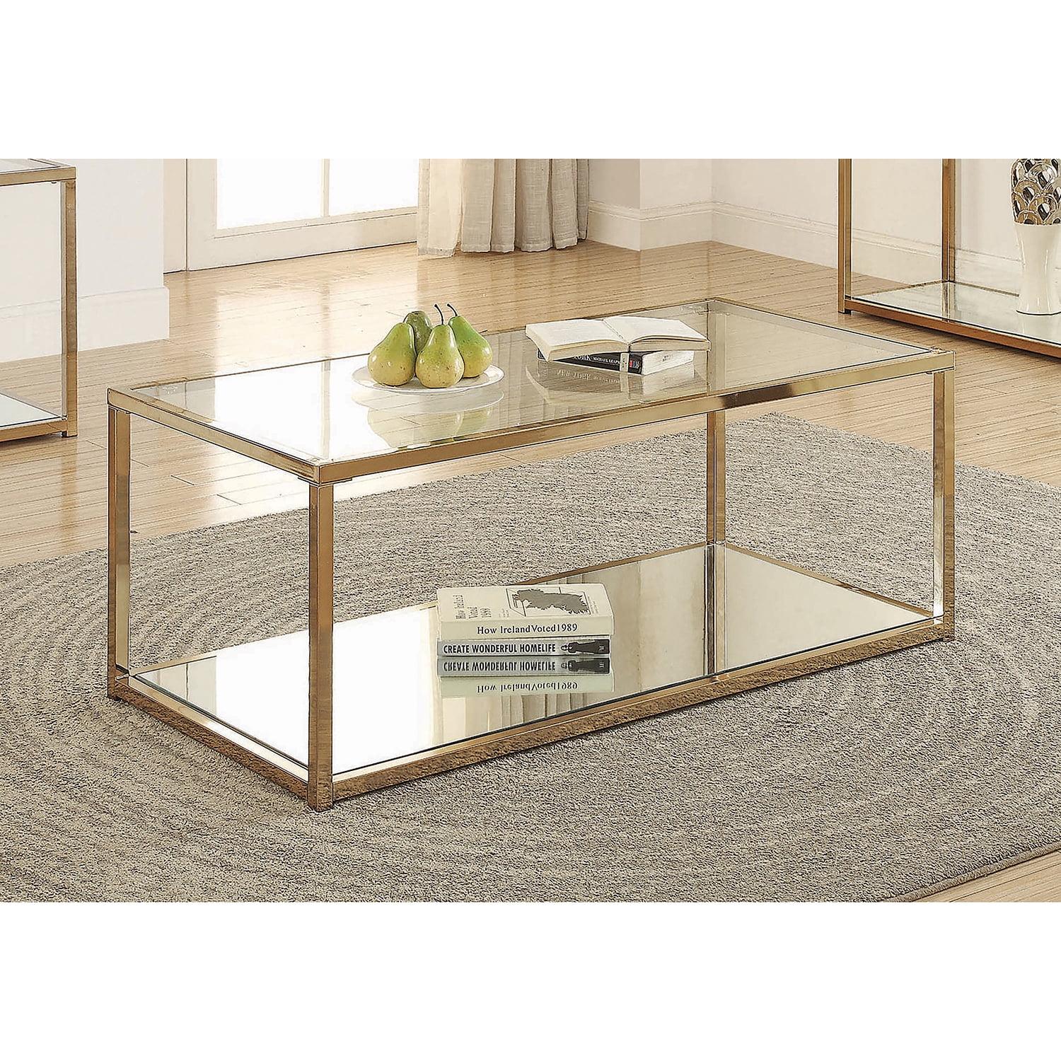 Rectangular Gold Metal and Glass Coffee Table