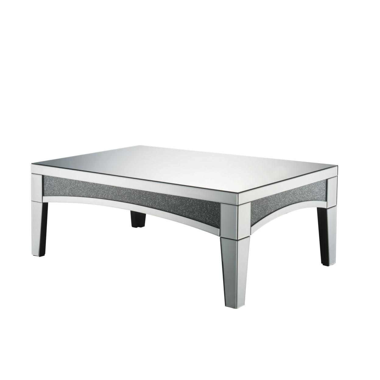 Exquisite Rectangular Coffee Table with Mirrored Trim and Faux Stone Inlays