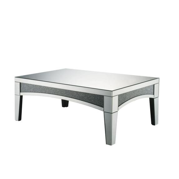 18 x 48 x 28 in. Silver Mirrored Glass & Faux Stone Bling Rectangular Coffee Table