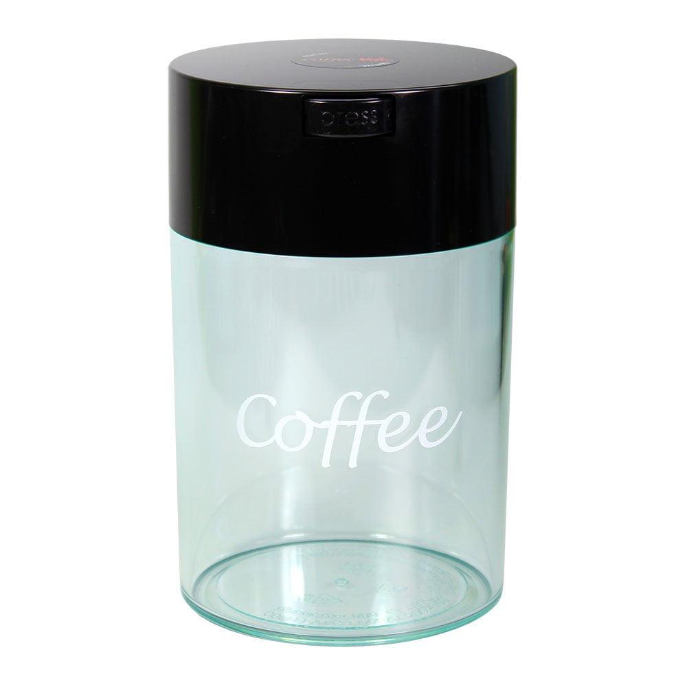 Coffeevac 1LB â€“ Patented Airtight Container | Multi-use Vacuum Container Works as Smell Proof Containers for Ground Coffee and Coffee Bean Containers. Black Cap and Clear Body with Logo