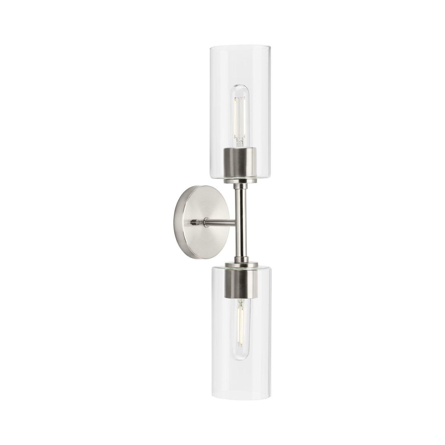 Progress Lighting Cofield 2-Light Wall Bracket, Brushed Nickel, Cylindrical Glass Shade