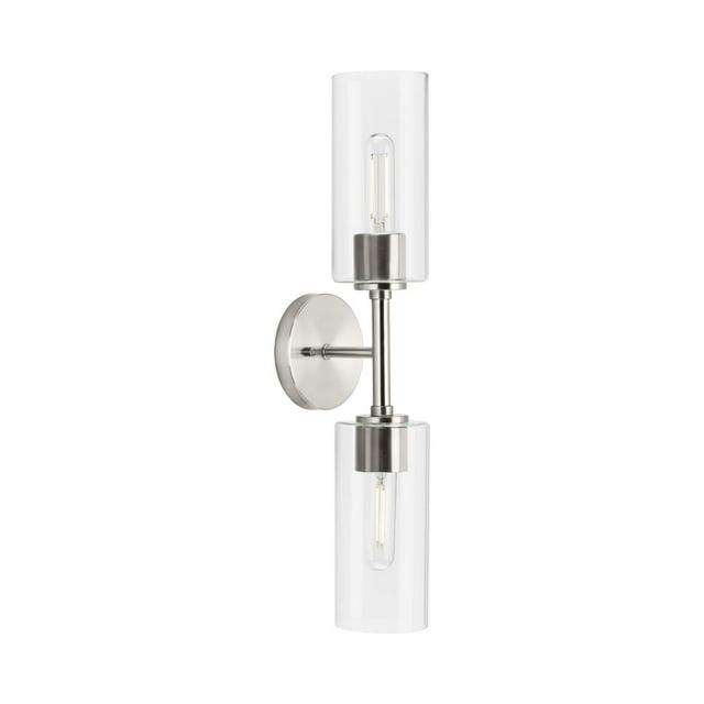 Progress Lighting Cofield 2-Light Wall Bracket, Brushed Nickel, Cylindrical Glass Shade
