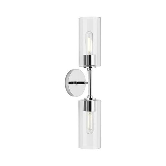 Progress Lighting Cofield 2-Light Wall Bracket, Polished Chrome, Cylindrical Glass Shade