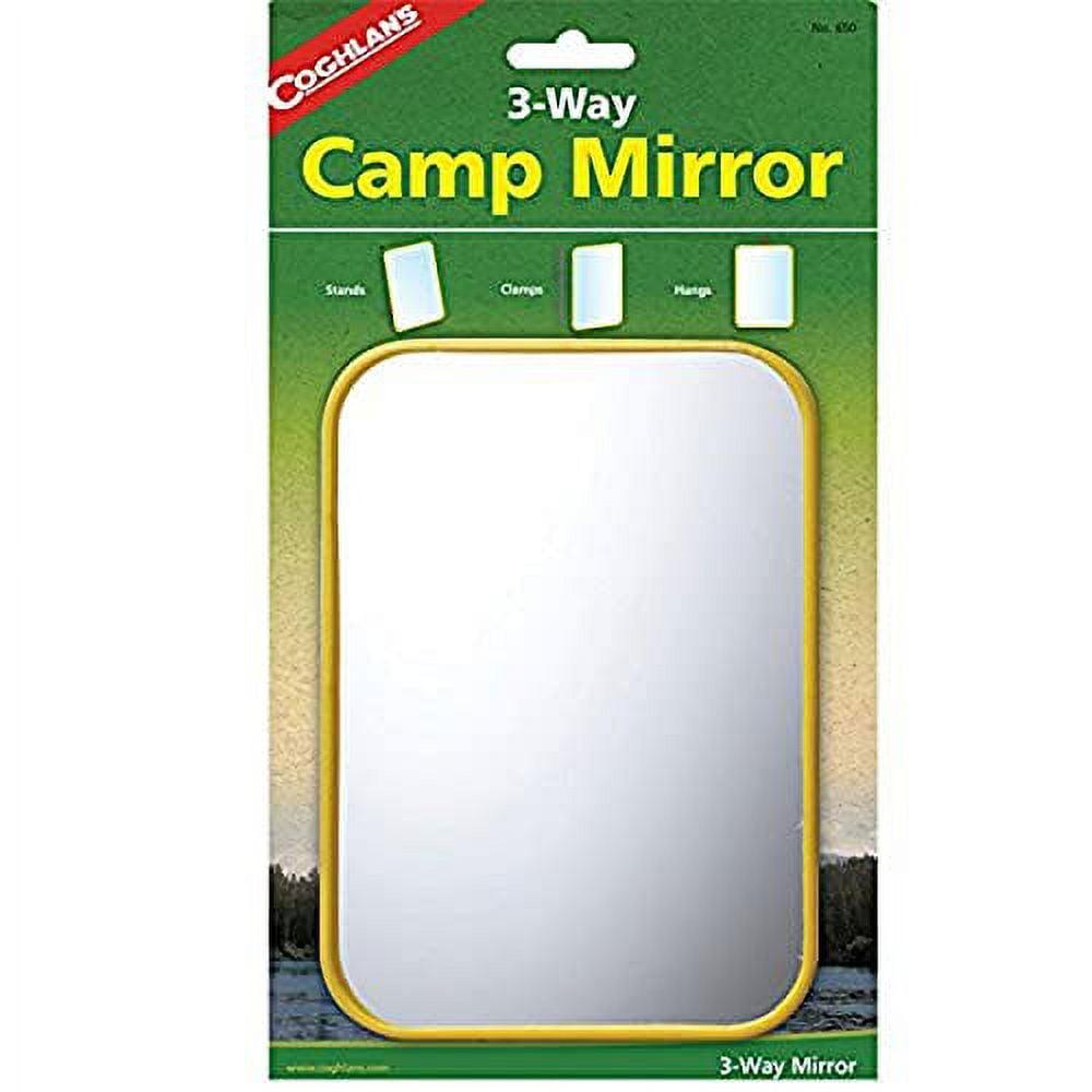 Coghlan's 3-Way Camp Mirror, Colorful Plastic, Clamps w/ Hook Signal Survival