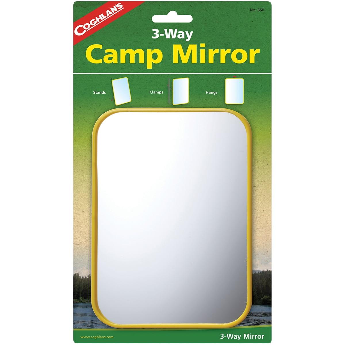 Yellow Plastic 3-Way Camping Mirror with Metal Hook