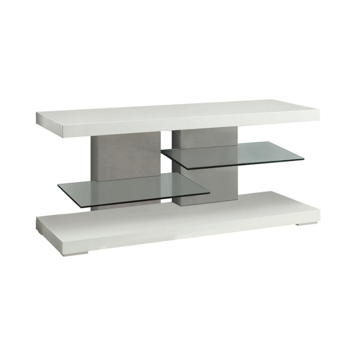 Sleek High Glossy White TV Console with Tempered Glass Shelves