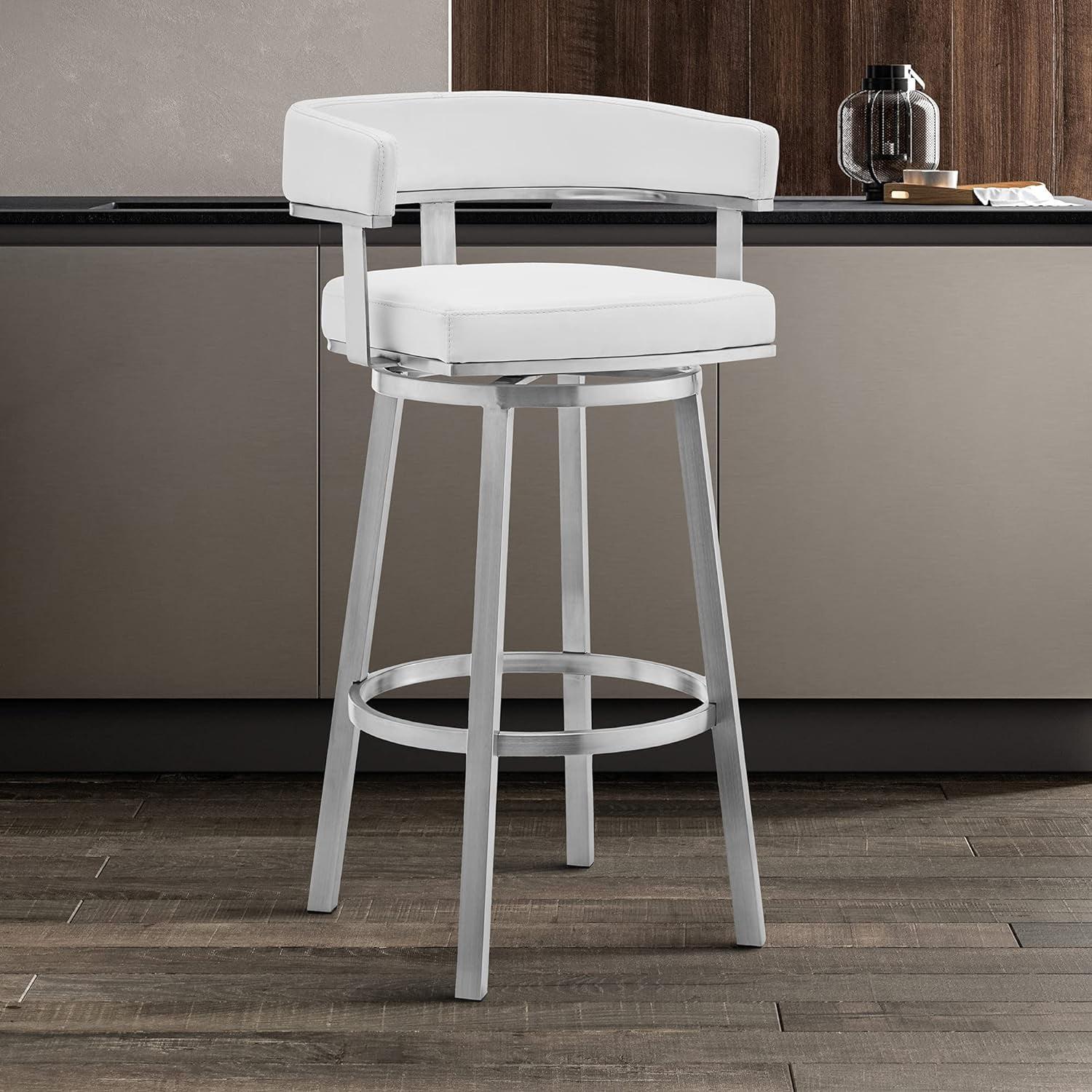 Armen Living Cohen 26" Faux Leather Swivel Counter Stool in White/Steel