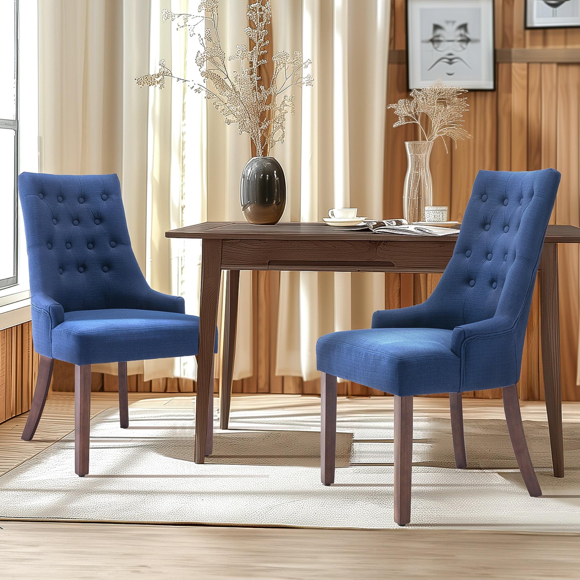 COLAMY Wingback Upholstered Dining Chairs Set of 2, Fabric Side Dining Room Chairs for Home, Blue