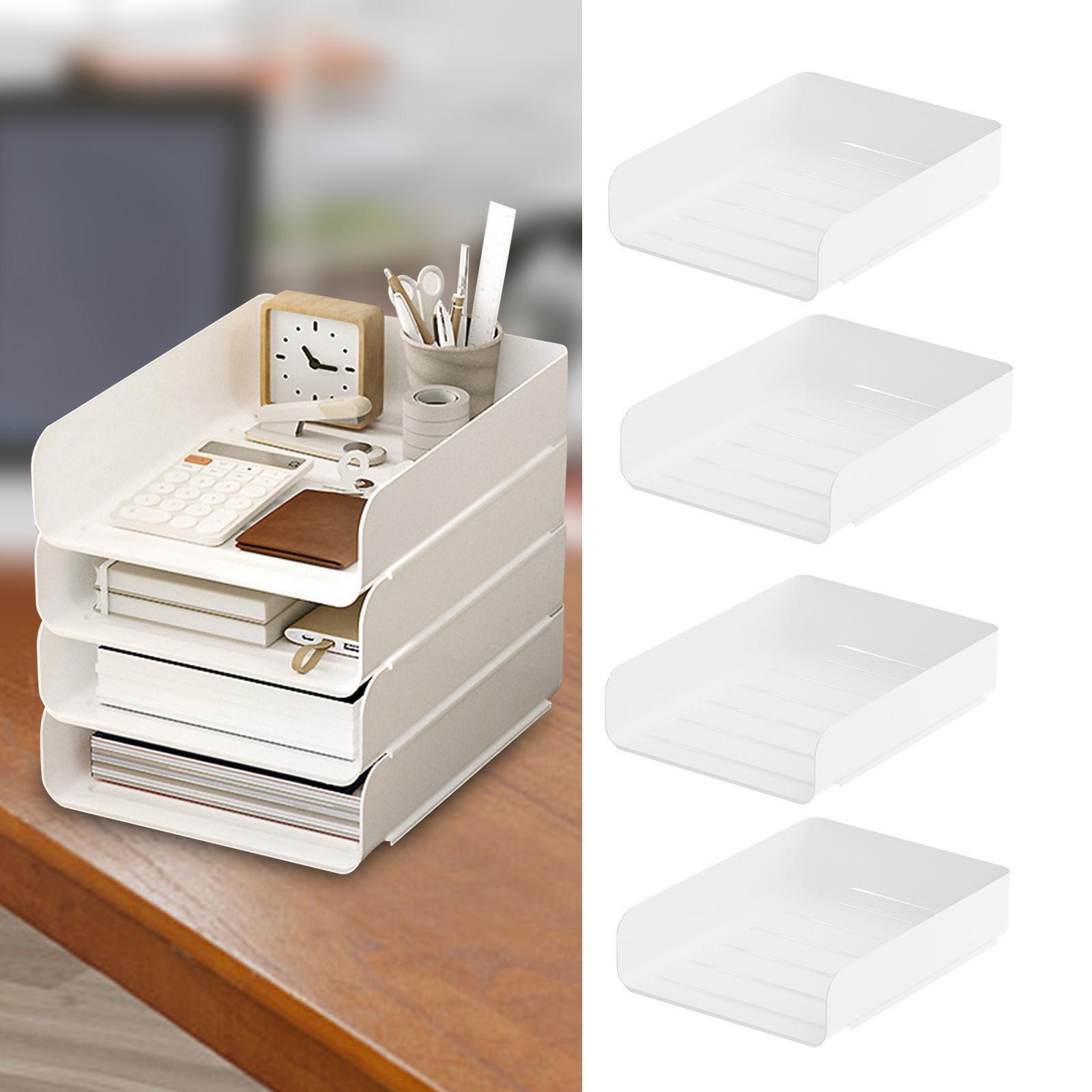 Stockroom Plus 4 Pack Stackable Paper Trays for Letter Documents, Desktop File Organizers, 10 x 13.45 x 2.5 In - White