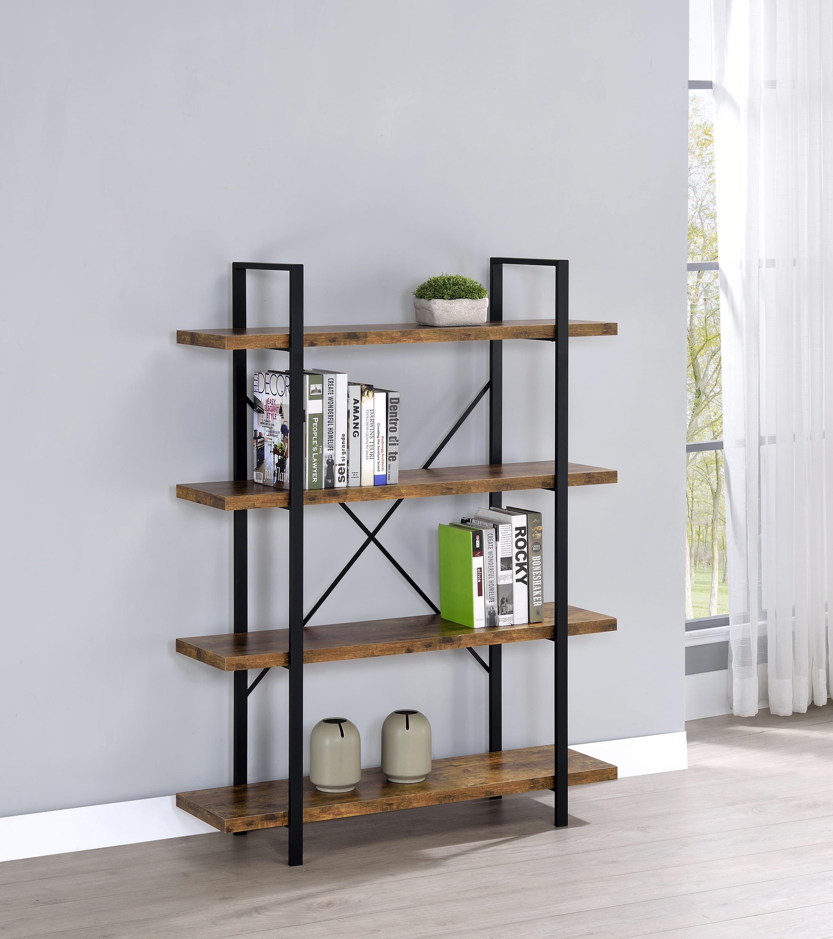 Rustic 55" Brown and Black Transitional 4-Shelf Bookcase