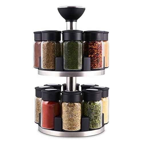 Latitude Run® Silver Stainless Steel Tiered Spice Rack - 16 Jar Manual Revolving Carousel For Easy Access