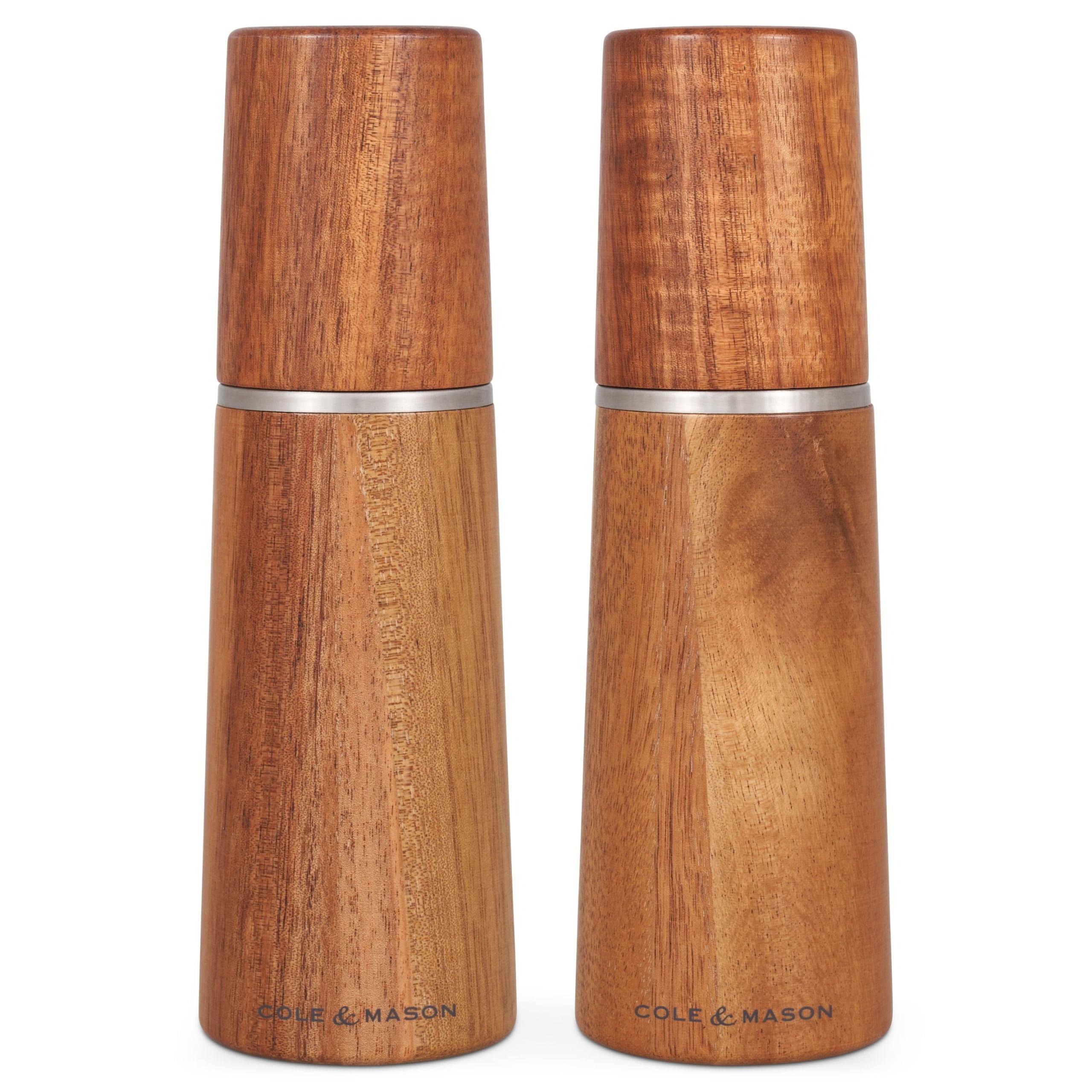 Cole & Mason 7.28" 2pc Ceramic/Acacia/Steel Marlow Gift Set Brown/Silver: Contemporary Salt & Pepper Mills