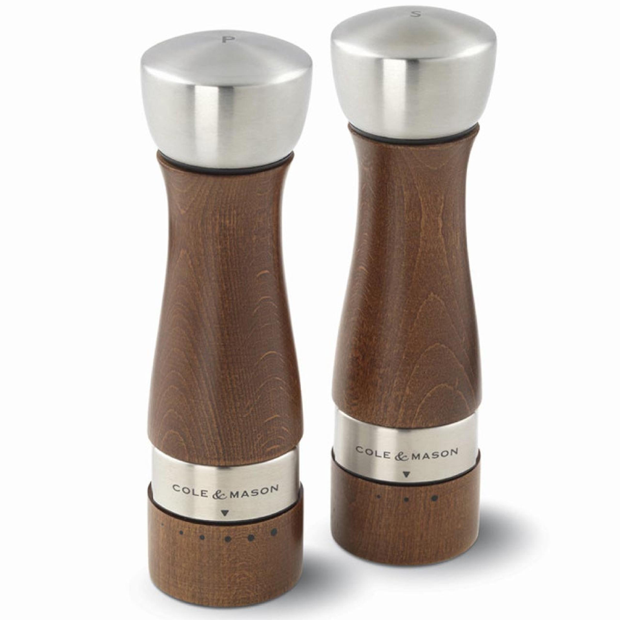 Oldbury Brown Beechwood and Steel Salt and Pepper Grinder Set