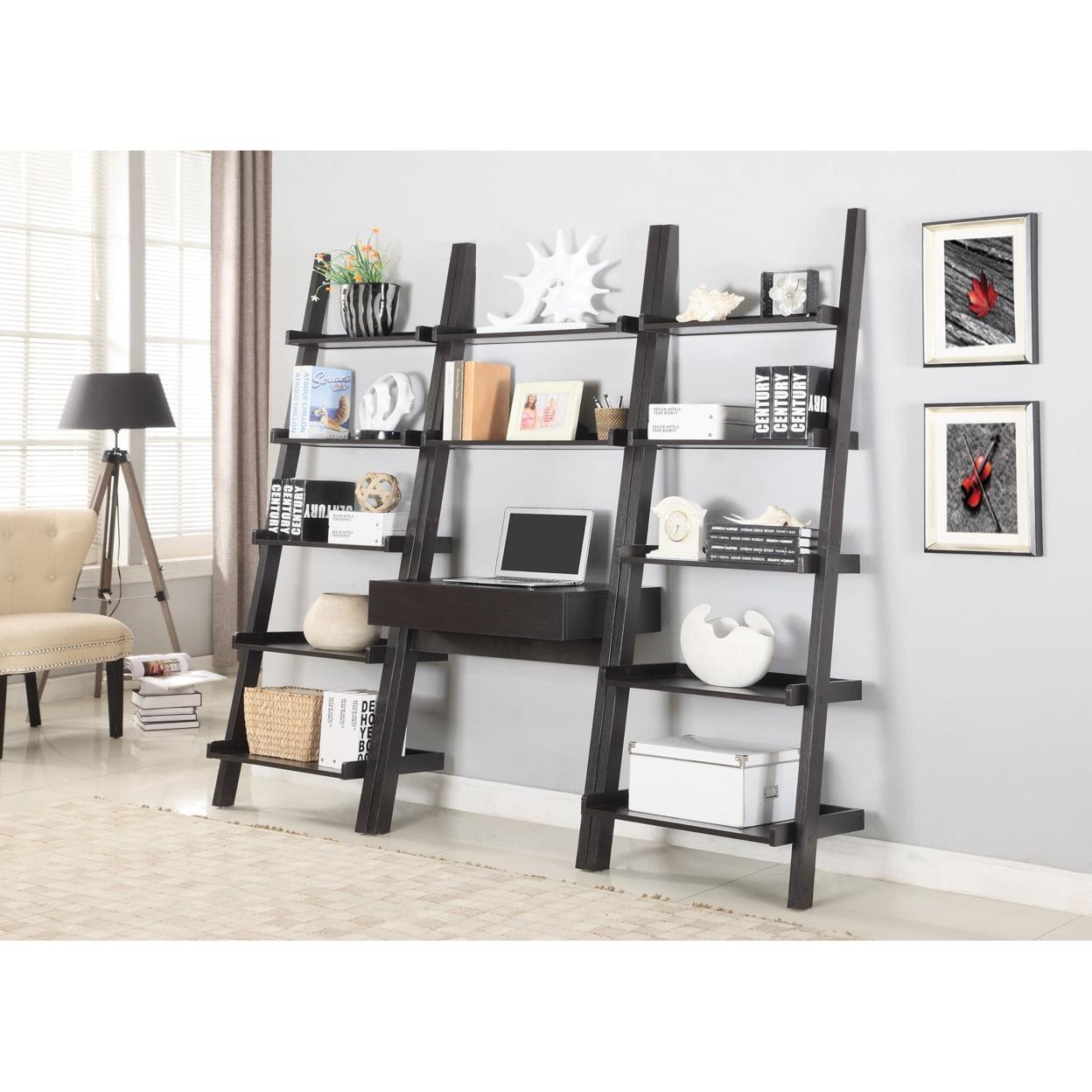 Transitional Cappuccino Ladder Home Office Desk with Drawer