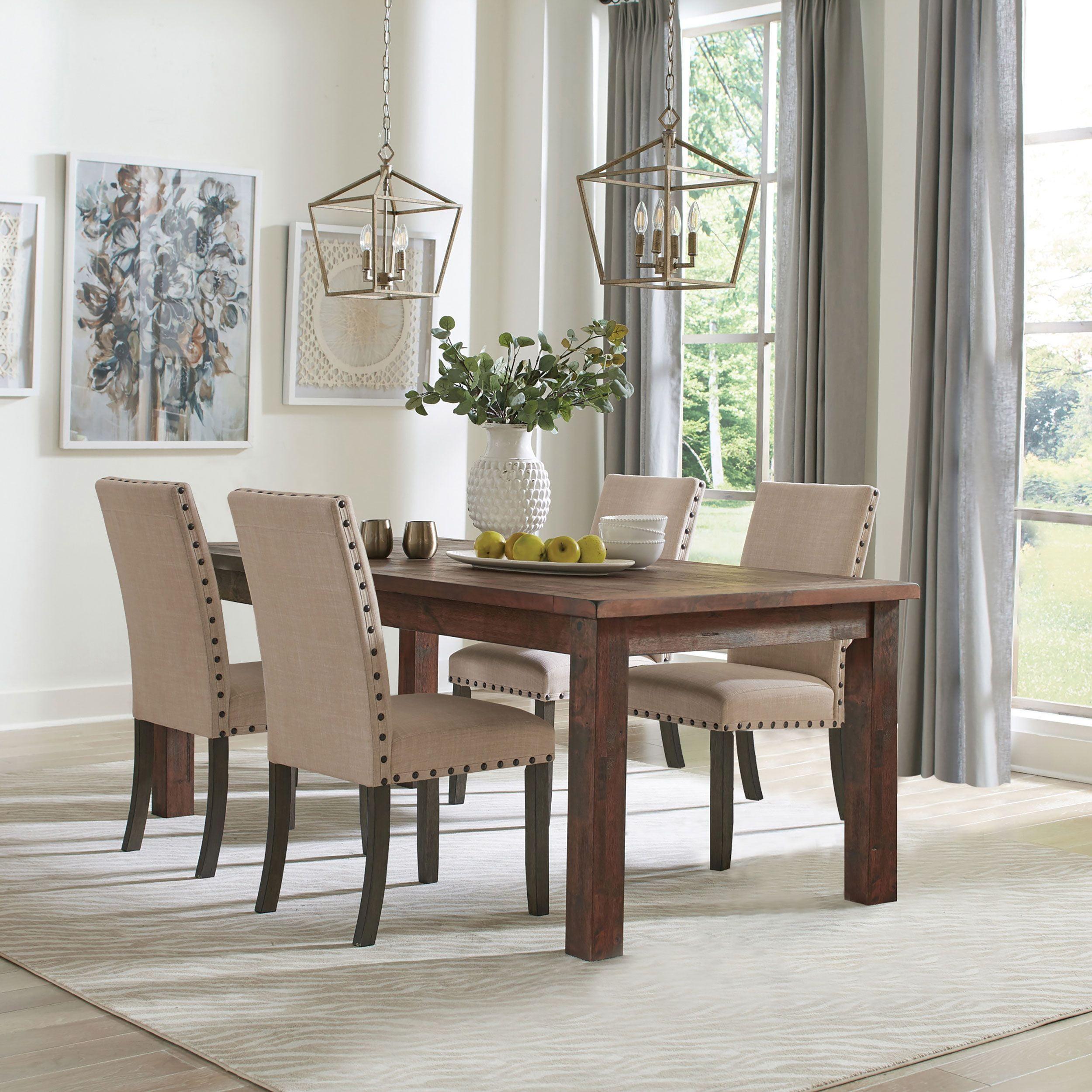 Rustic Golden Brown Rectangular Dining Set with 4 Chairs