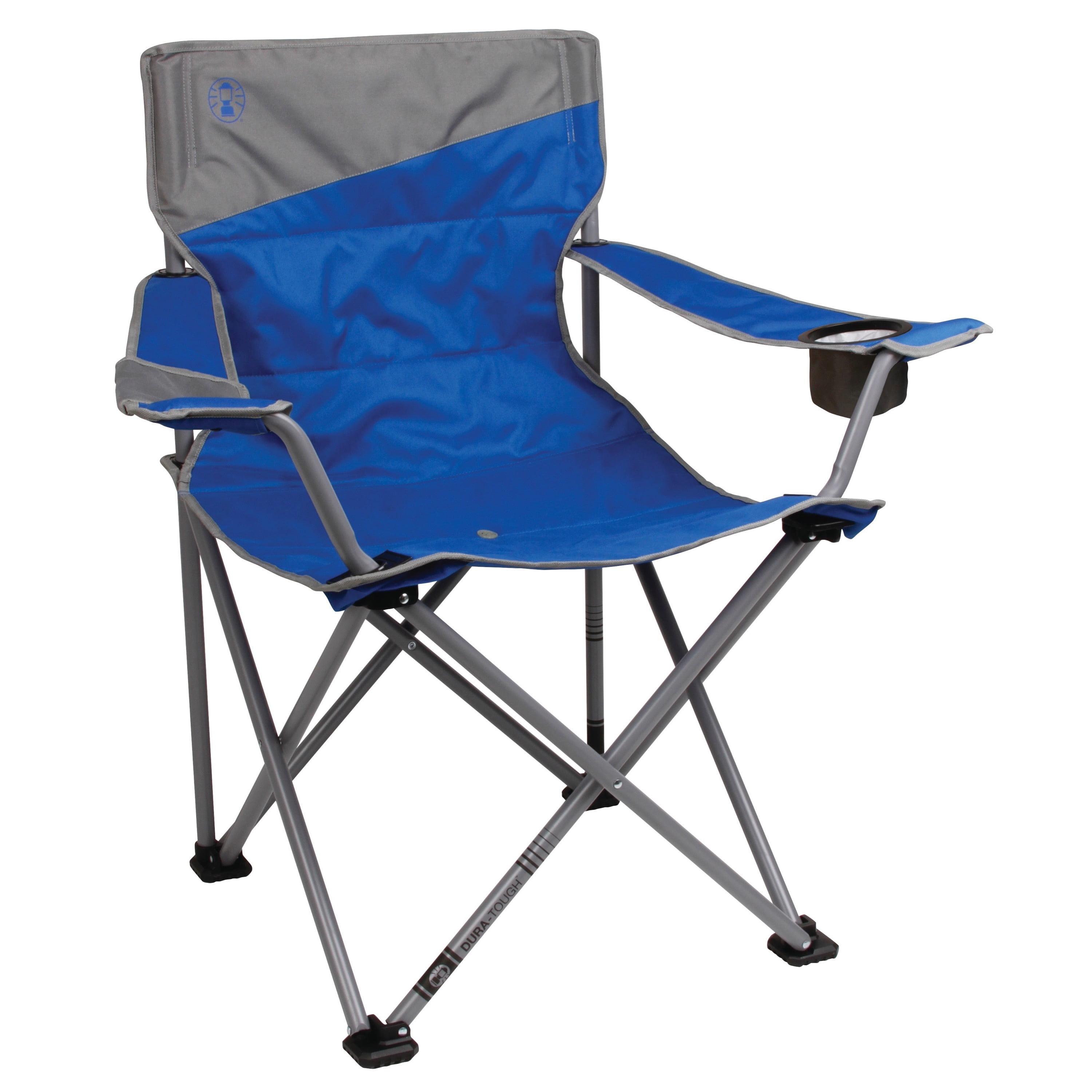 Blue and Gray Oversized Folding Camping Chair with Cup Holder