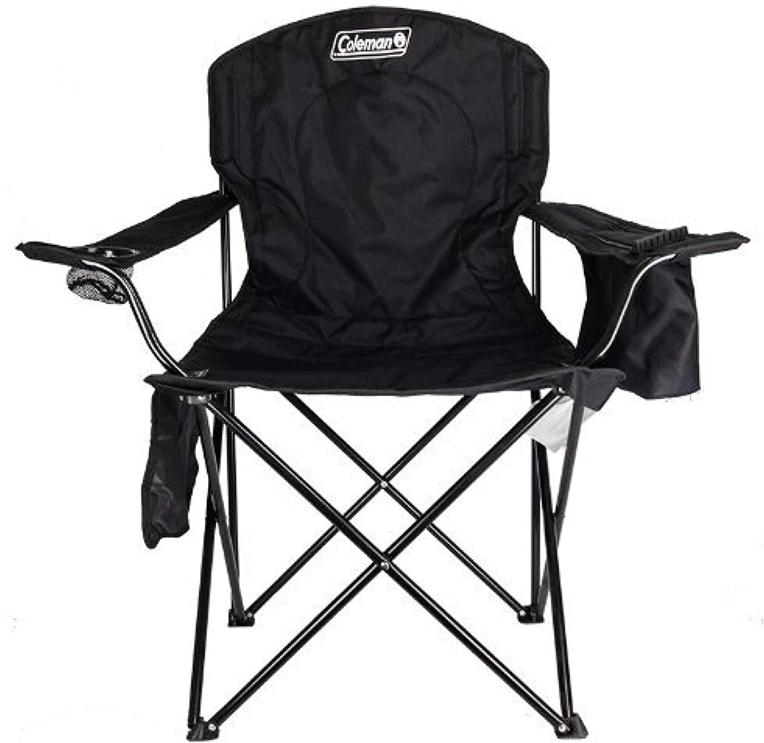 Black Steel Portable Camping Chair with Cooler and Cup Holder