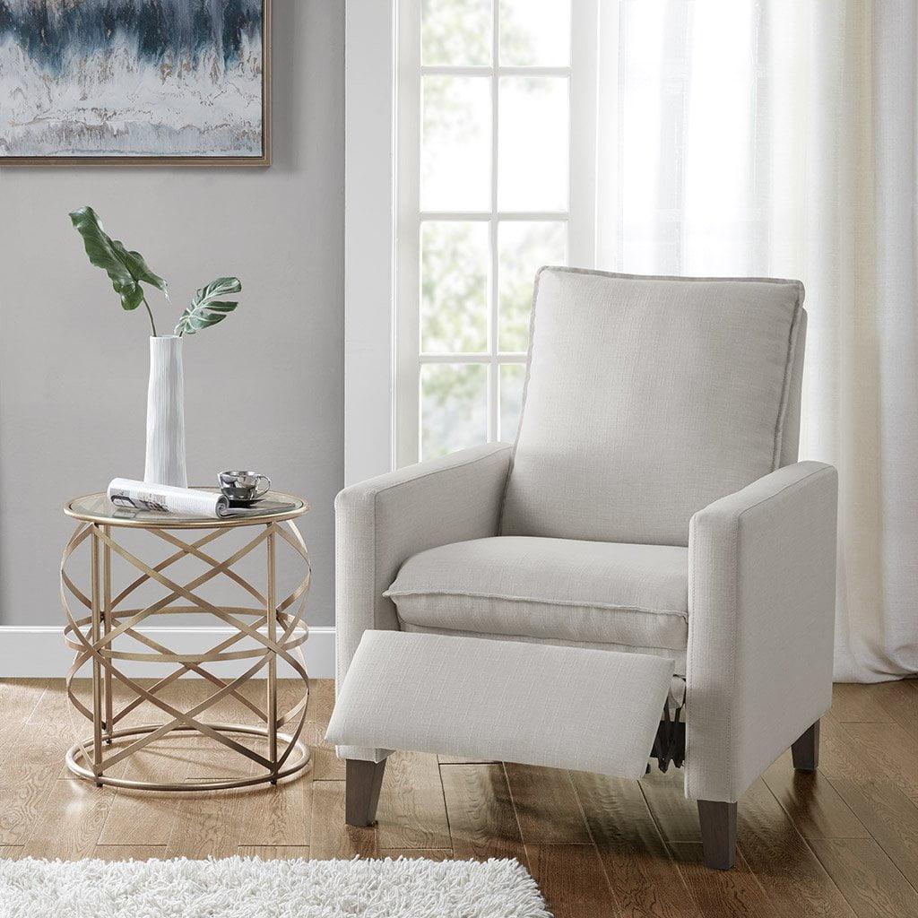 Ivory Upholstered Push Back Recliner with Wood Legs