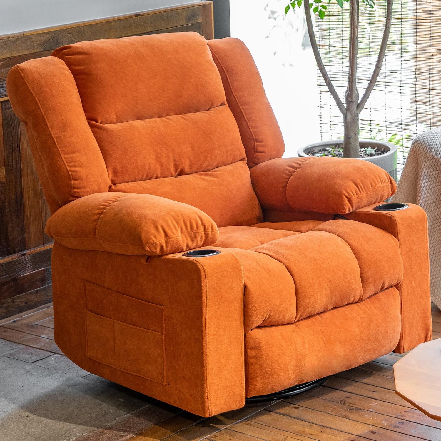 Oversized Orange Faux Leather Recliner with Massage and Heating