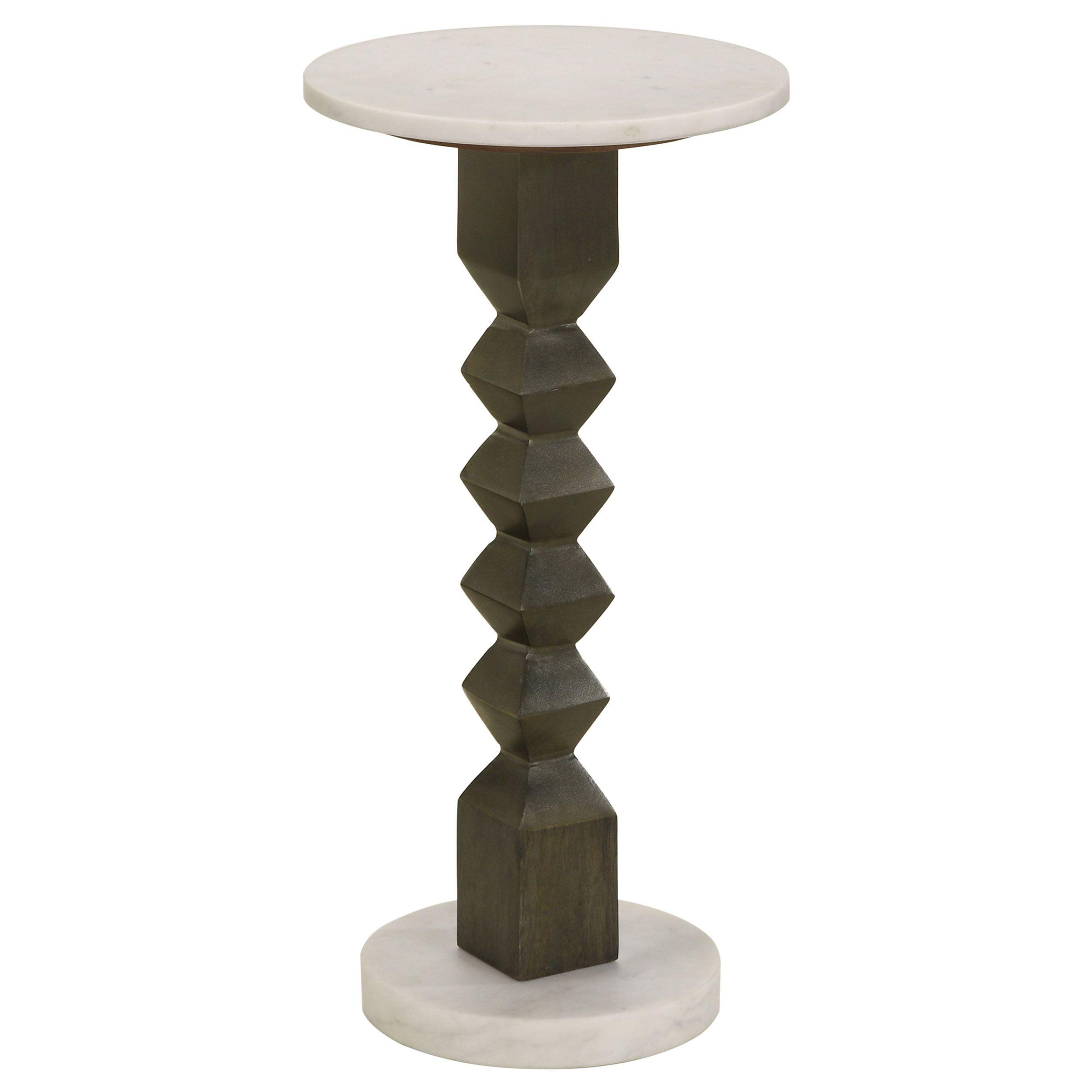 Colette Round Gray Mango Wood and White Marble Side Table