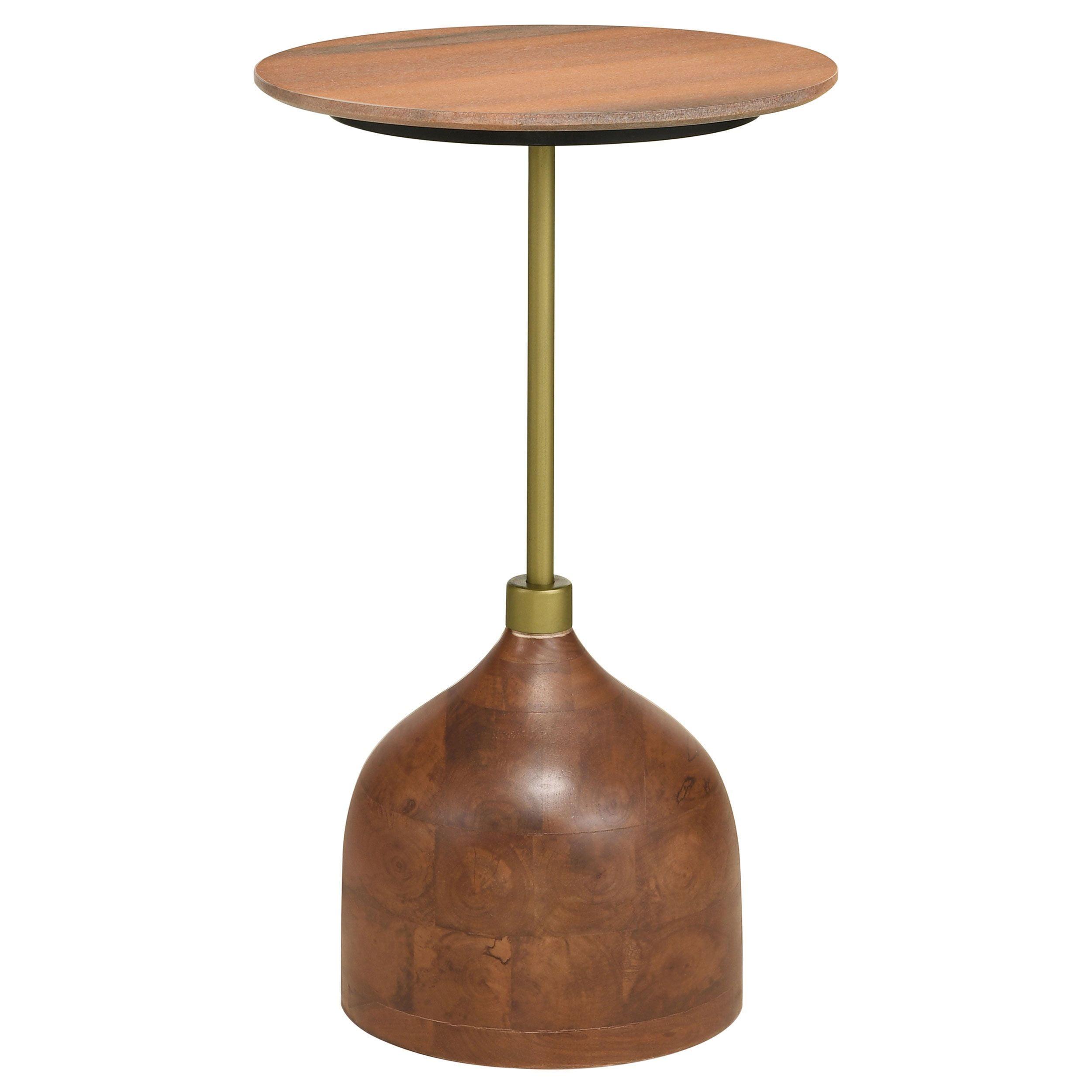 Round Brown Mango Wood and Gold Metal Side Table