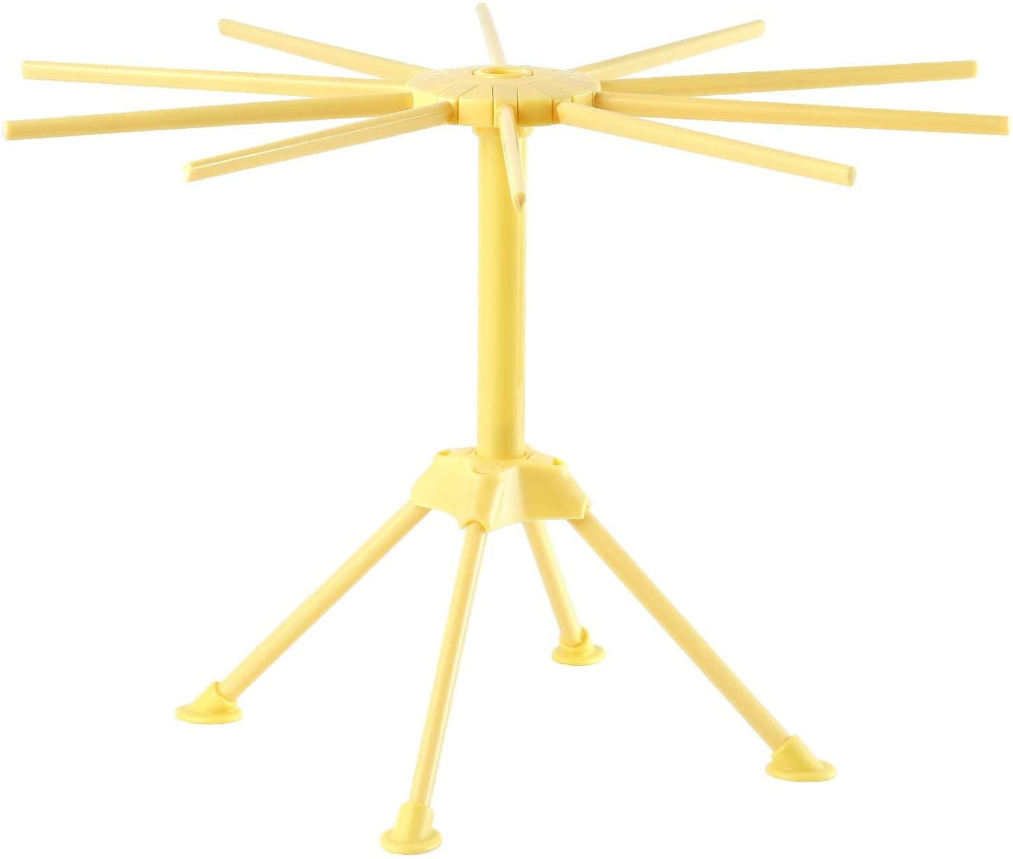 Collapsible Pasta Drying Rack, Yellow, 10 Bar Handles, Easy Storage