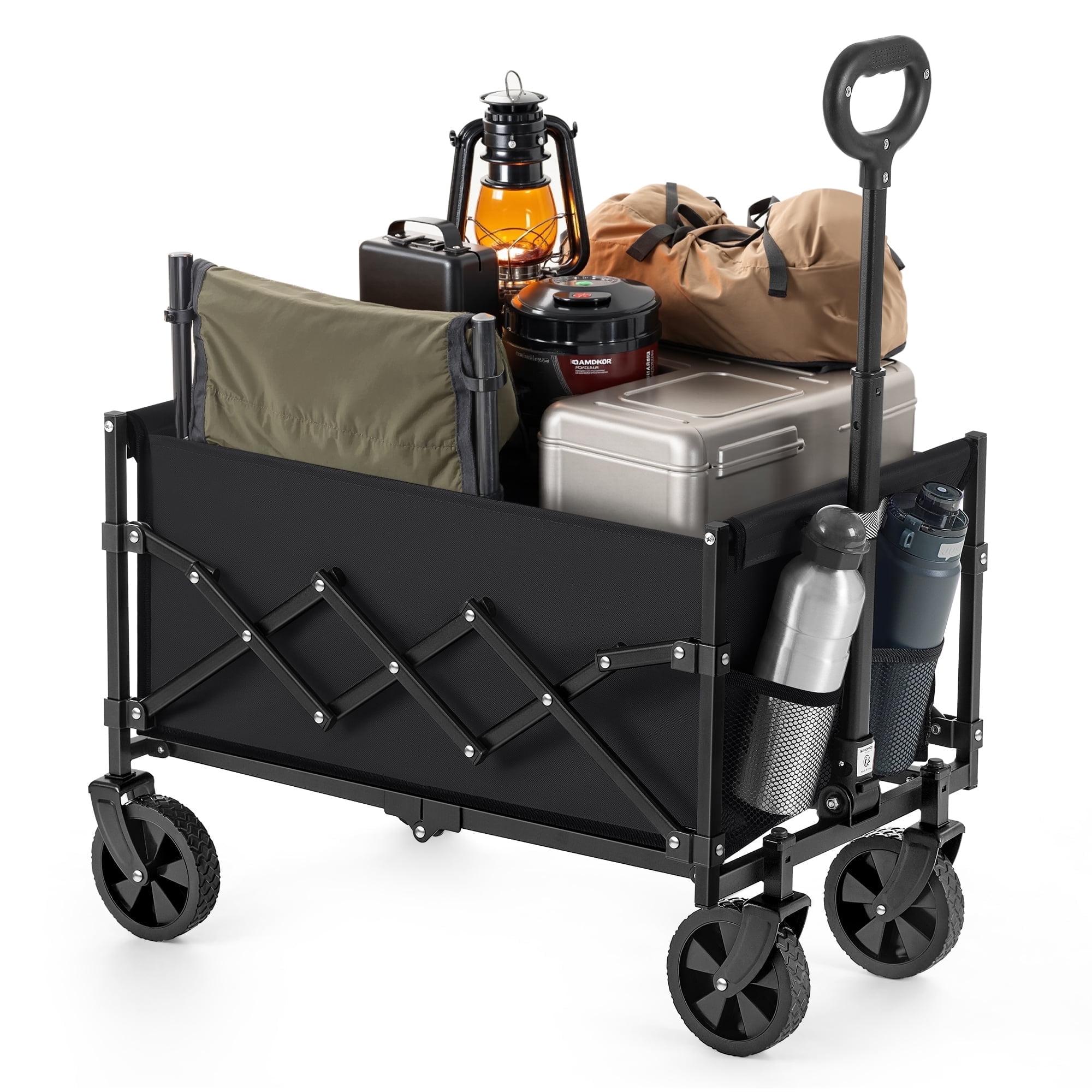 Folding Wagon, Portable Wagon Collapsible with Wheeels, Utility Pull Wagon, Camp Garden Cart with Handle, Loads Up to 400 lb,  Ink Black