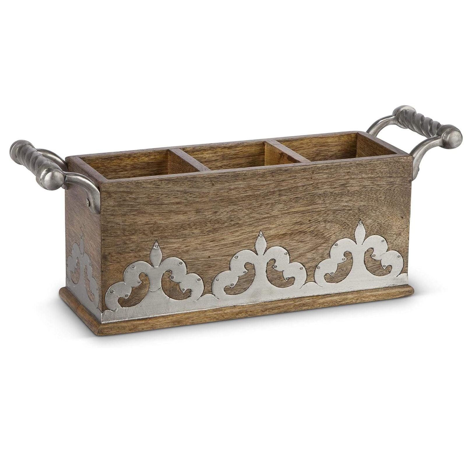 Heritage Mango Wood and Metal Flatware Caddy