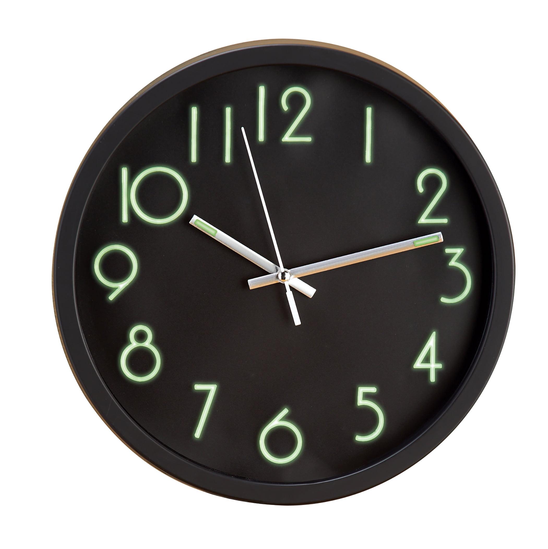 Black Glow-in-the-Dark Easy-to-Read Wall Clock