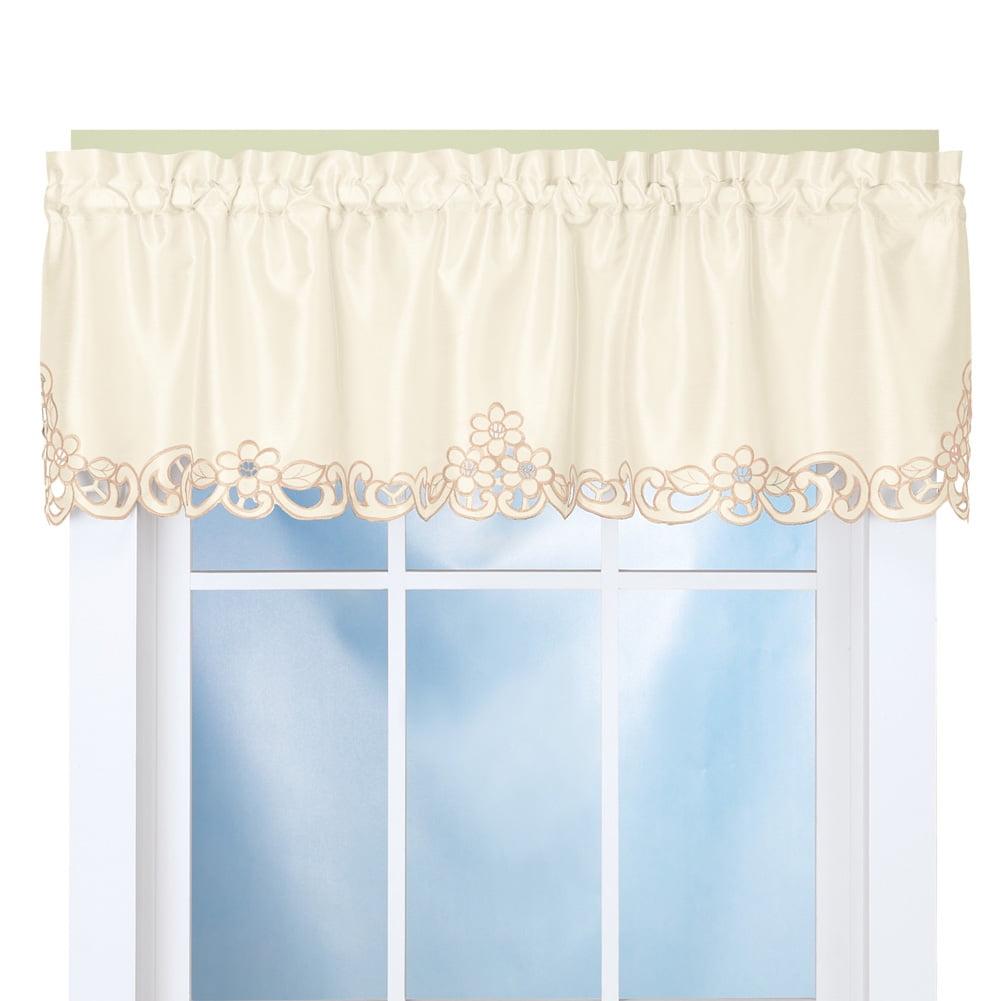 Collections Etc Elegance Scroll Embroidered Cut-Out Window Valance with Rod Pocket Top for Easy Hanging, 58" W x 13" L, Cream